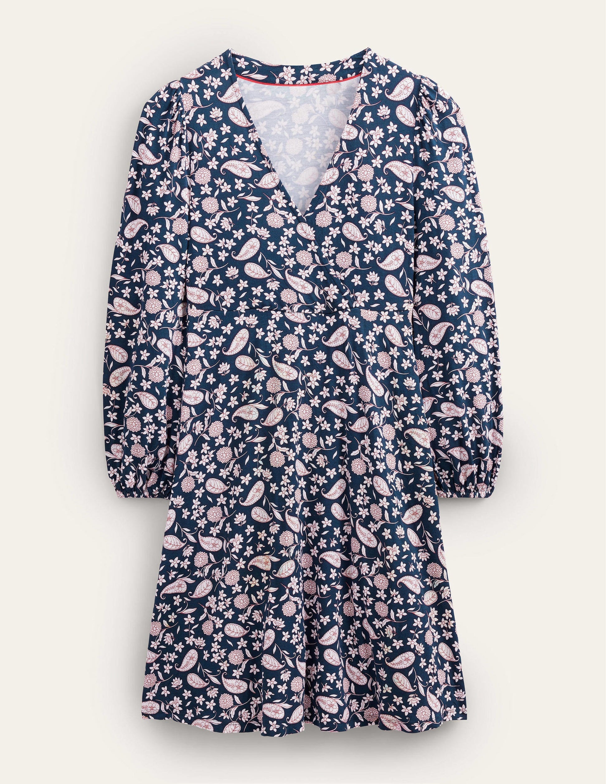 Easy Fixed Wrap Jersey Dress-French Navy, Flower Garden-5