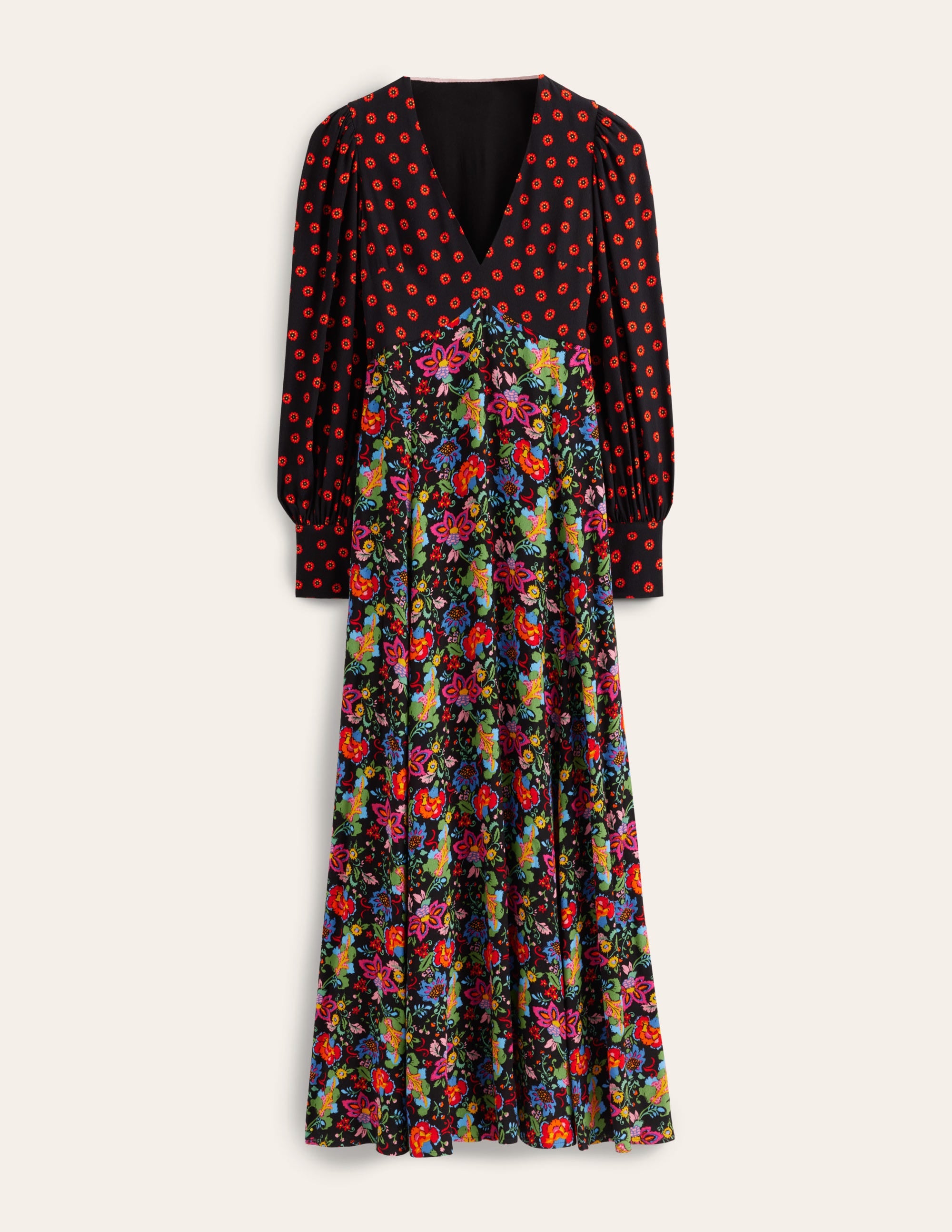 Blouson Sleeve Maxi Tea Dress-Black, Carnation Garden - Image 5