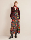 Blouson Sleeve Maxi Tea Dress-Black, Carnation Garden