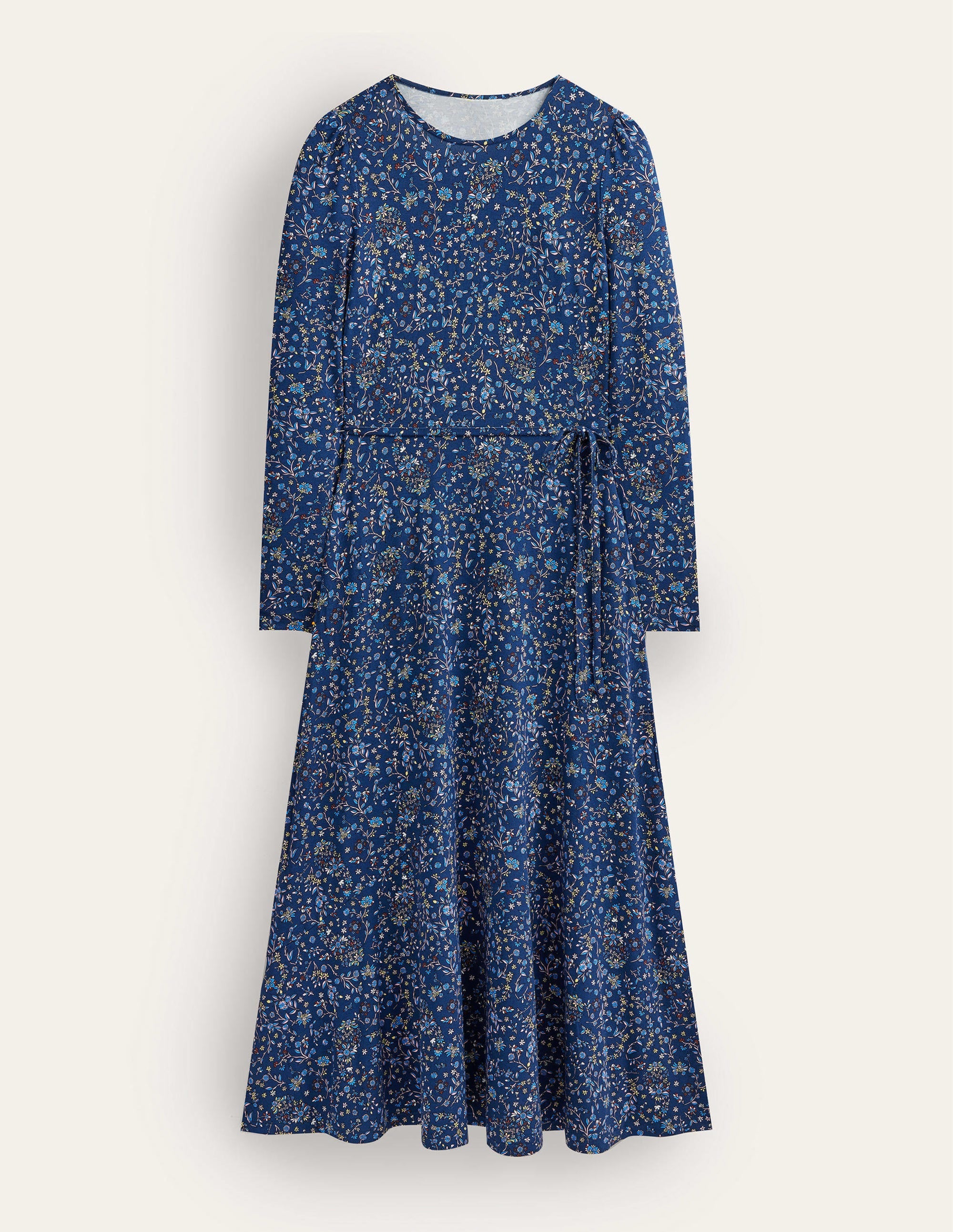 Skirt Detail Jersey Midi Dress-Navy, Wildflower Paisley - Image 5