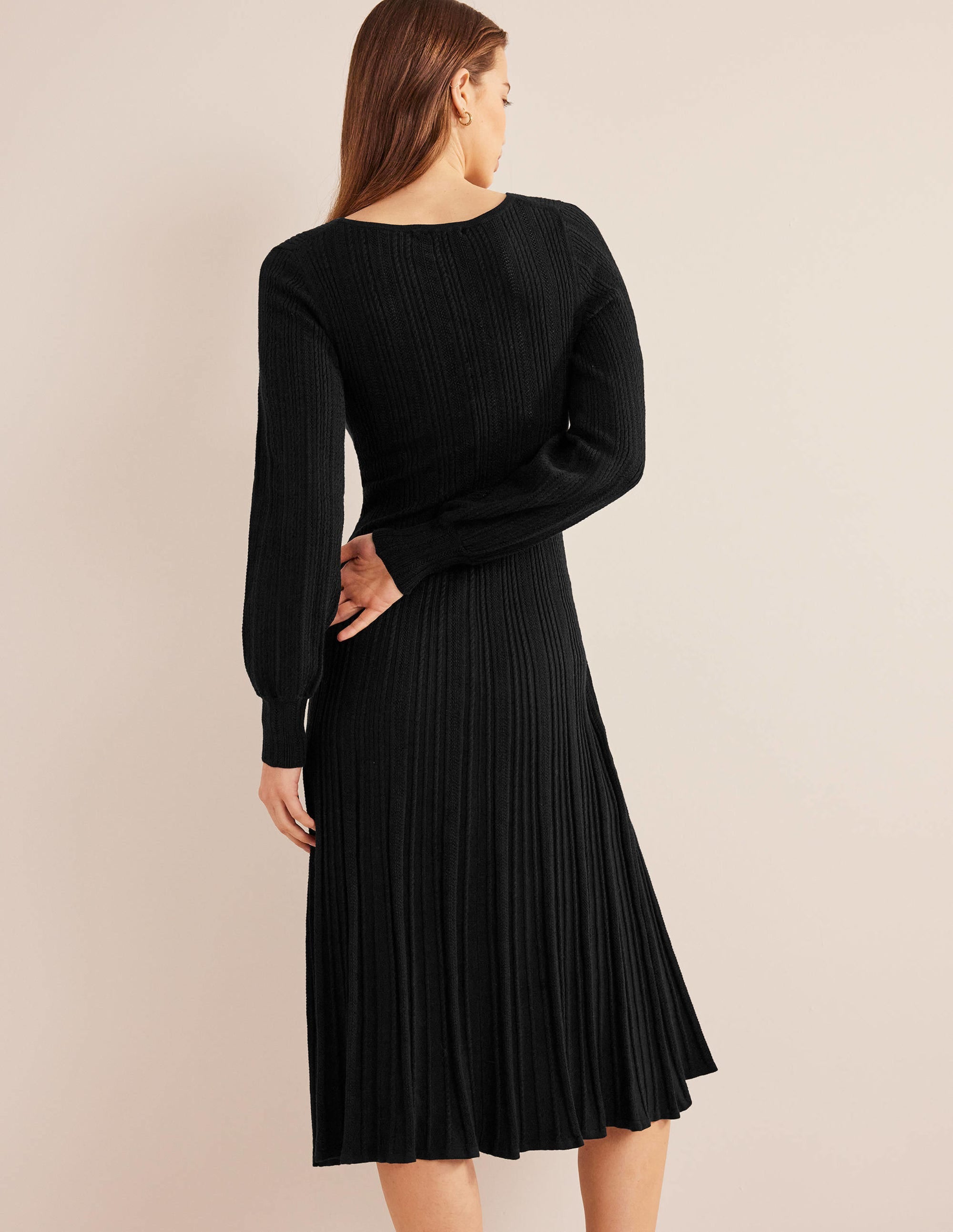 Robe midi torsadée sur le devant en maille-Noir - Image 3