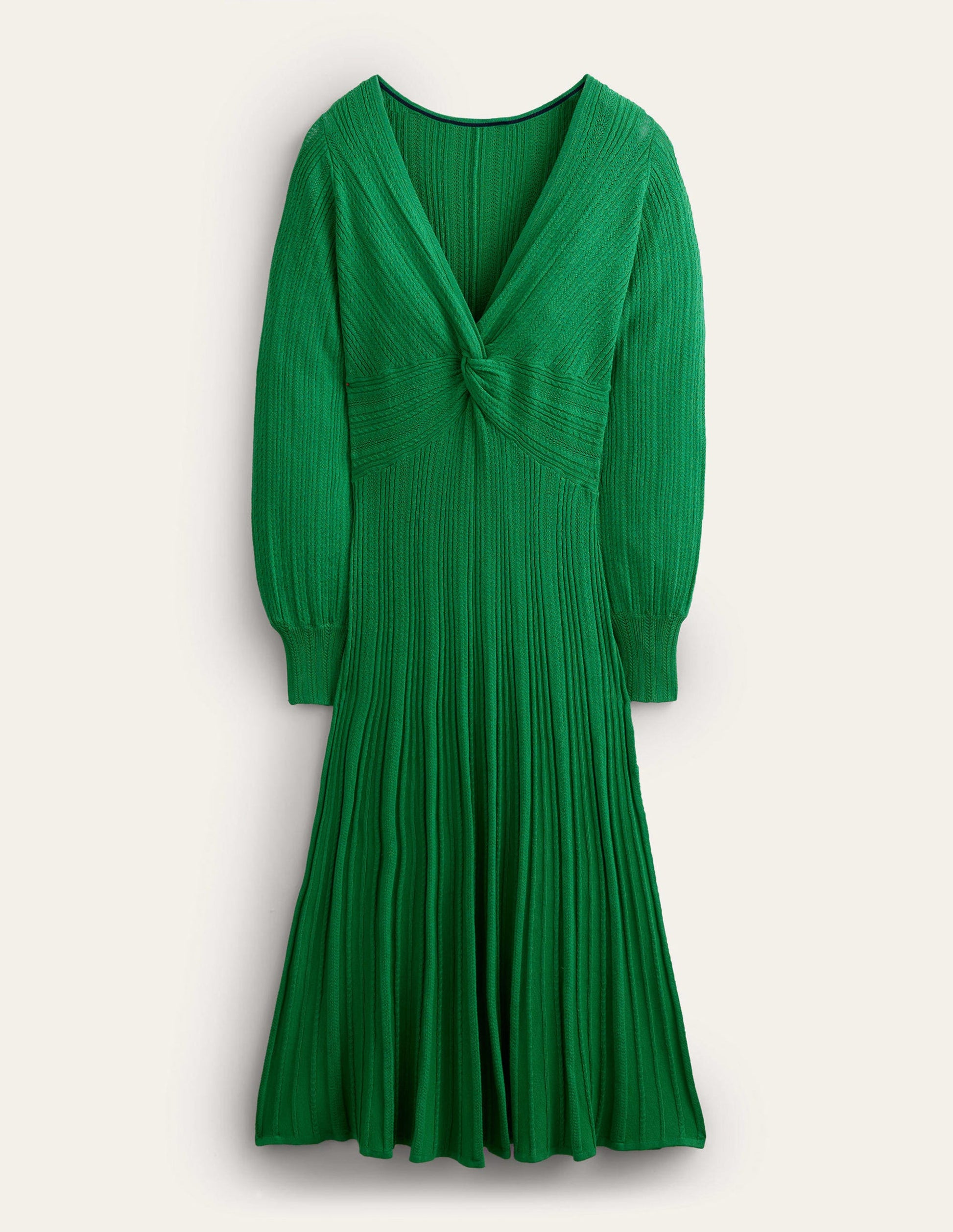 Robe midi torsadée sur le devant en maille-Vert des Highlands-6
