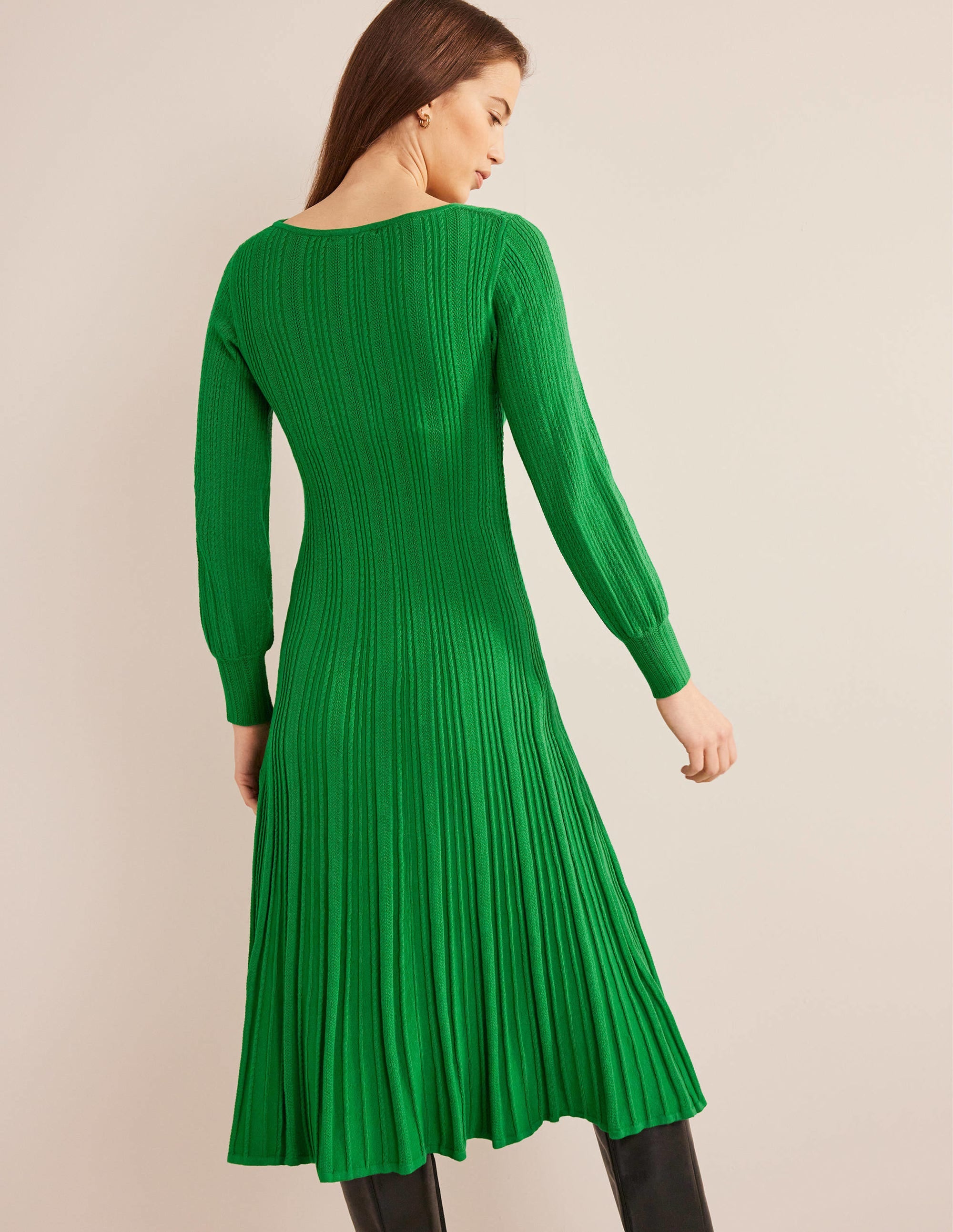 Robe midi torsadée sur le devant en maille-Vert des Highlands - Image 3
