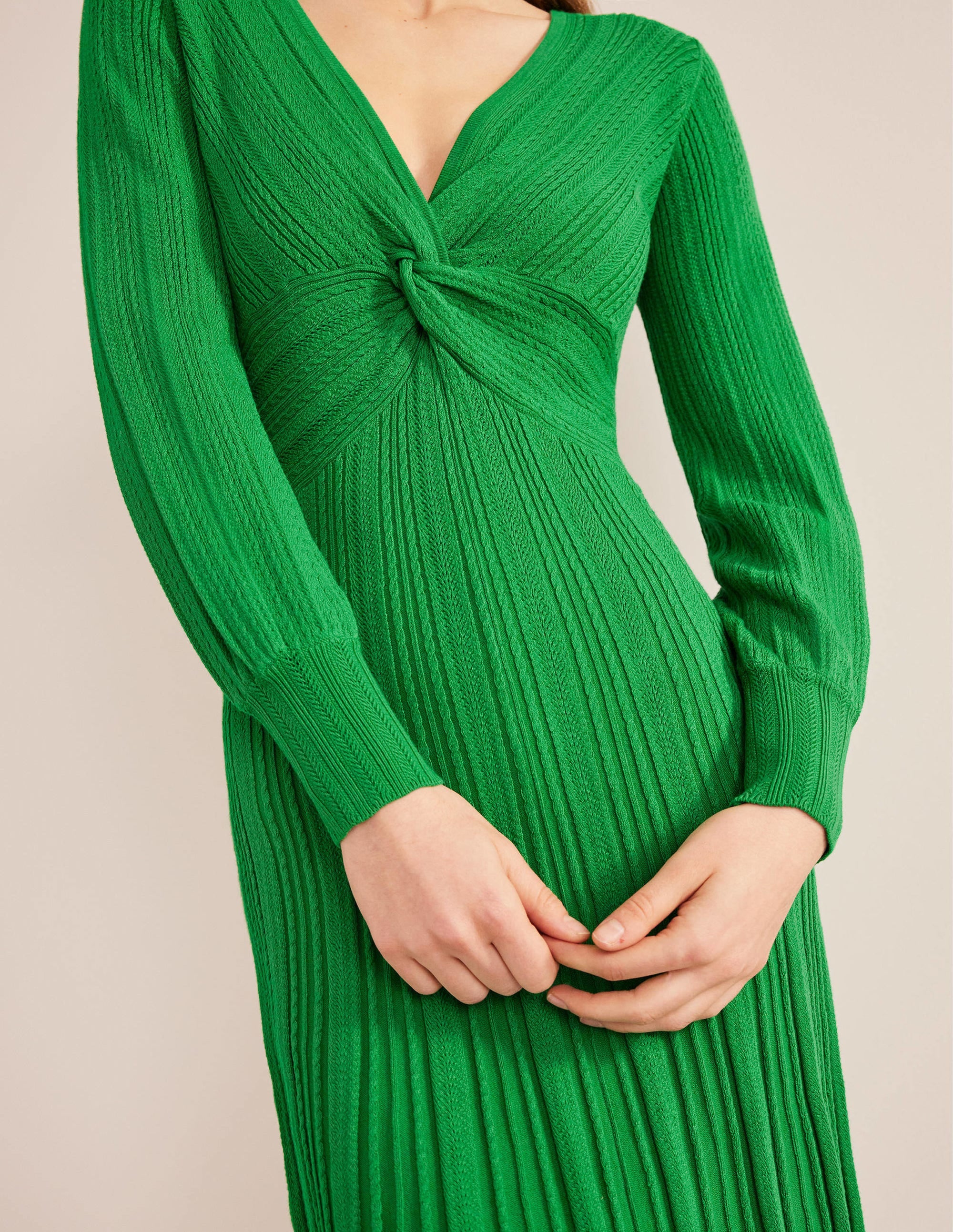 Robe midi torsadée sur le devant en maille-Vert des Highlands - Image 5