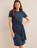 Robe nouée sur le devant en jersey-Bleu marine