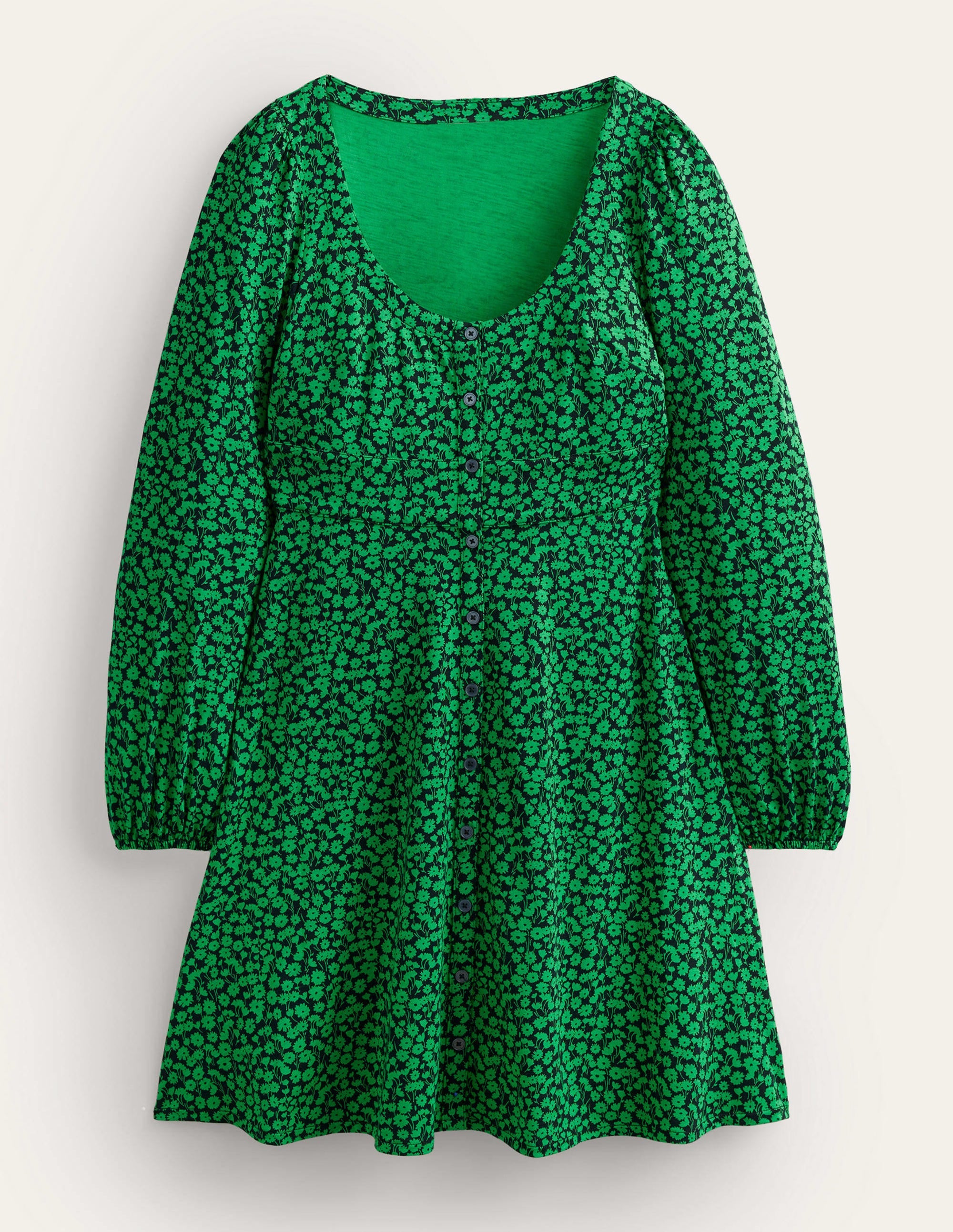 Button Front Jersey Mini Dress-Green Bee, Tulip Sprig - Image 6