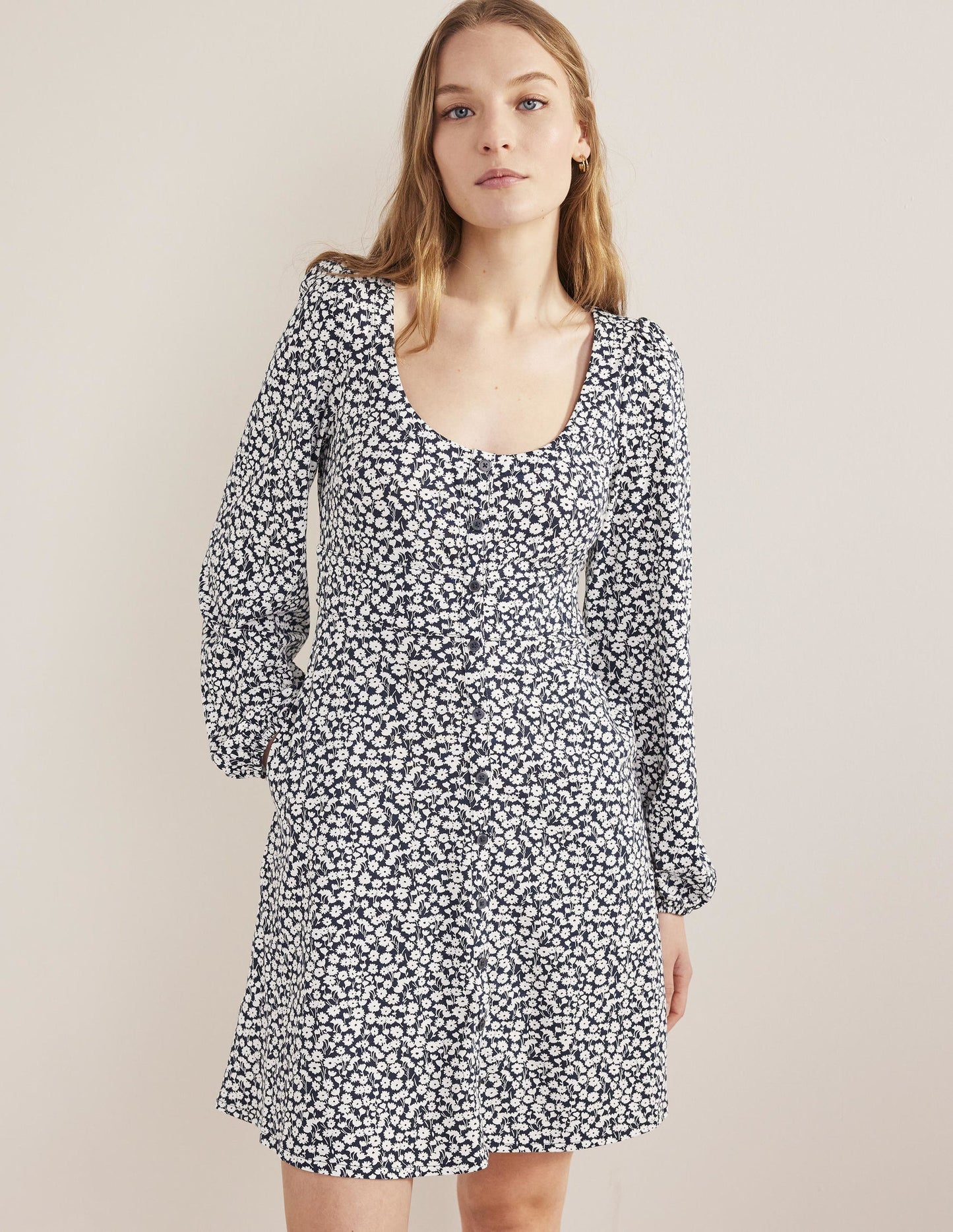 Minikleid aus Jersey mit Knopfleiste-Französisches Navy, Tulpenzweig