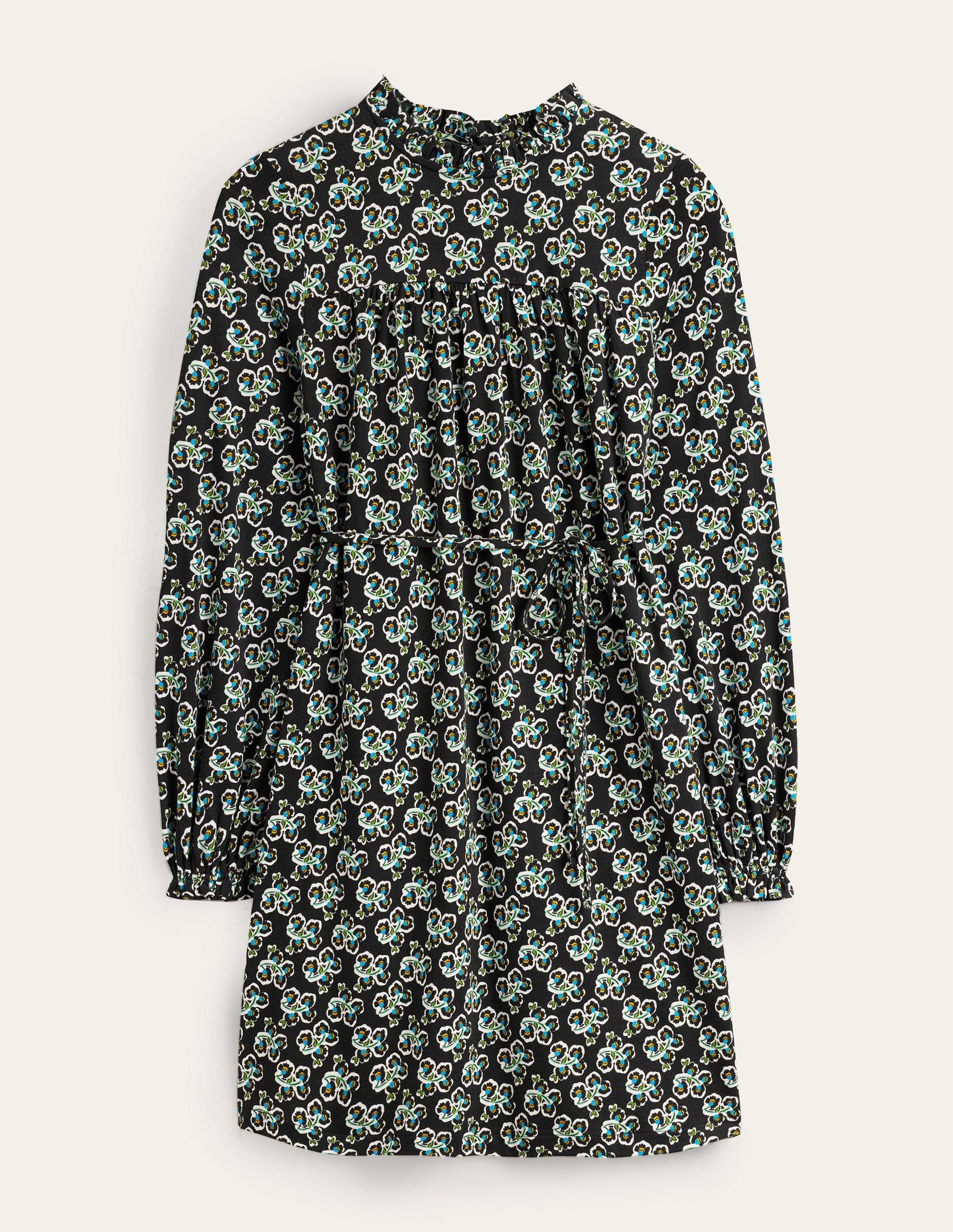 Lässiges Minikleid aus Jersey mit Passe-Schwarz, Blüten-5