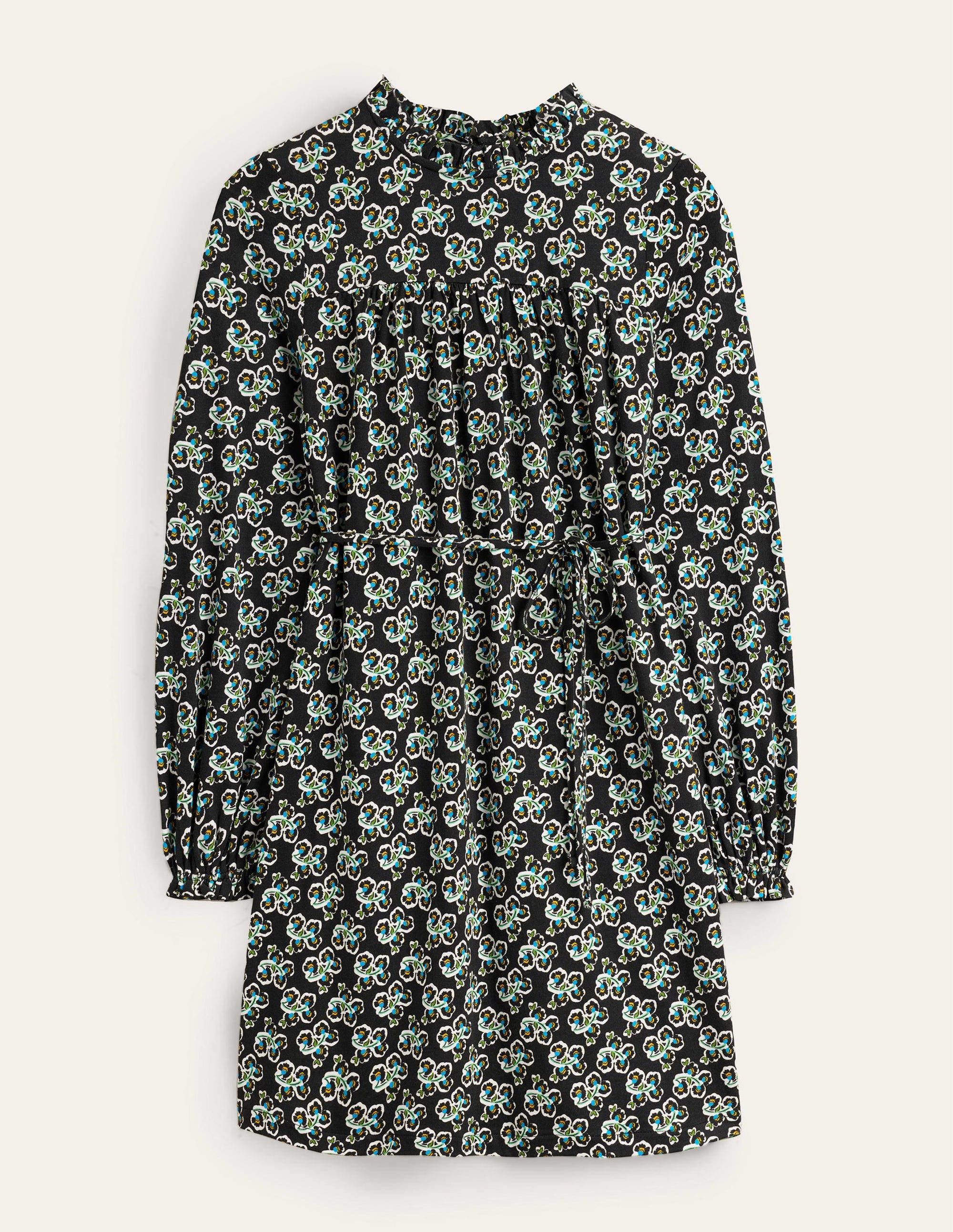 Lässiges Minikleid aus Jersey mit Passe-Schwarz, Blüten - Image 5