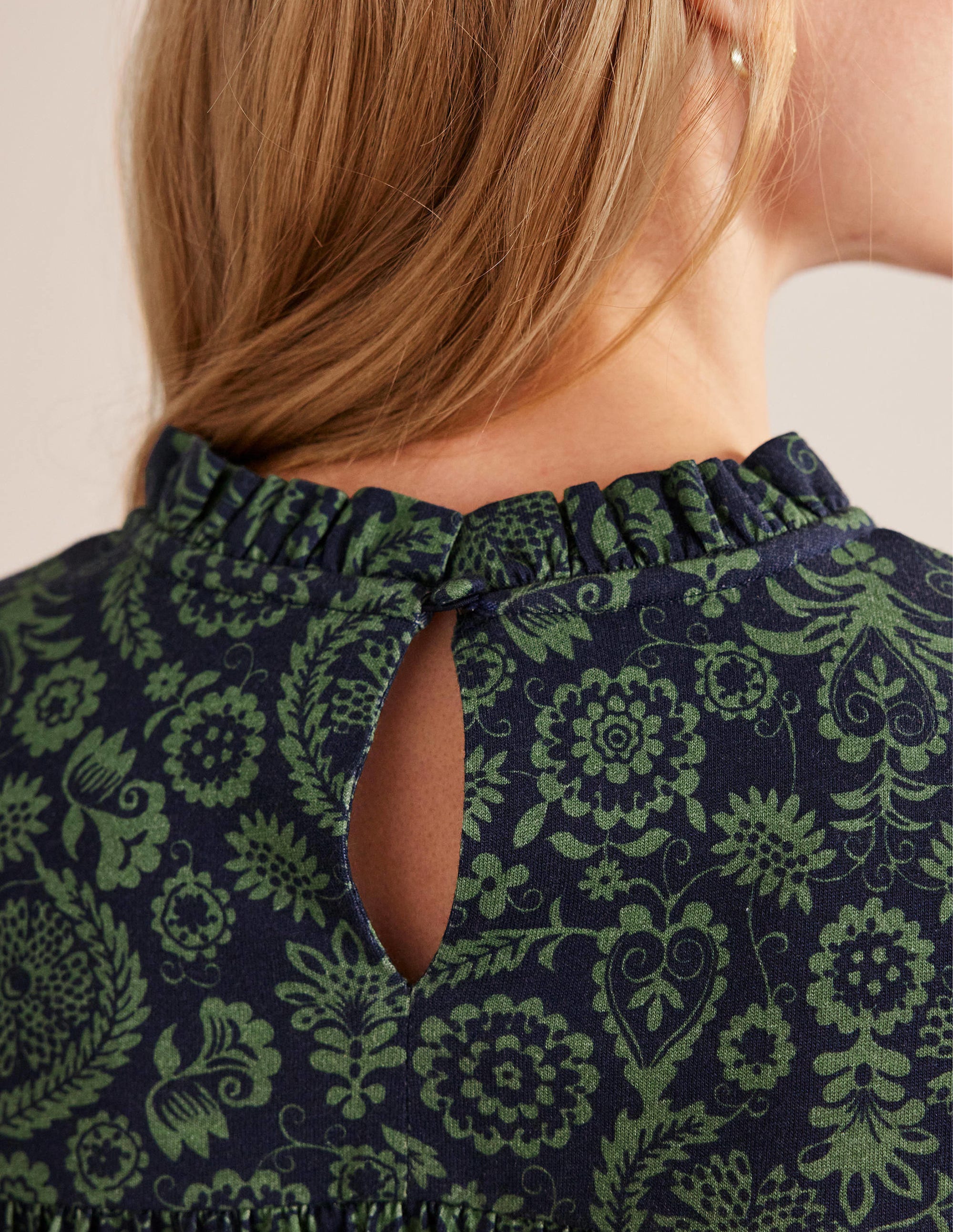 Easy Yoke Mini Jersey Dress-Broad Bean, Tropic Charm - Image 2