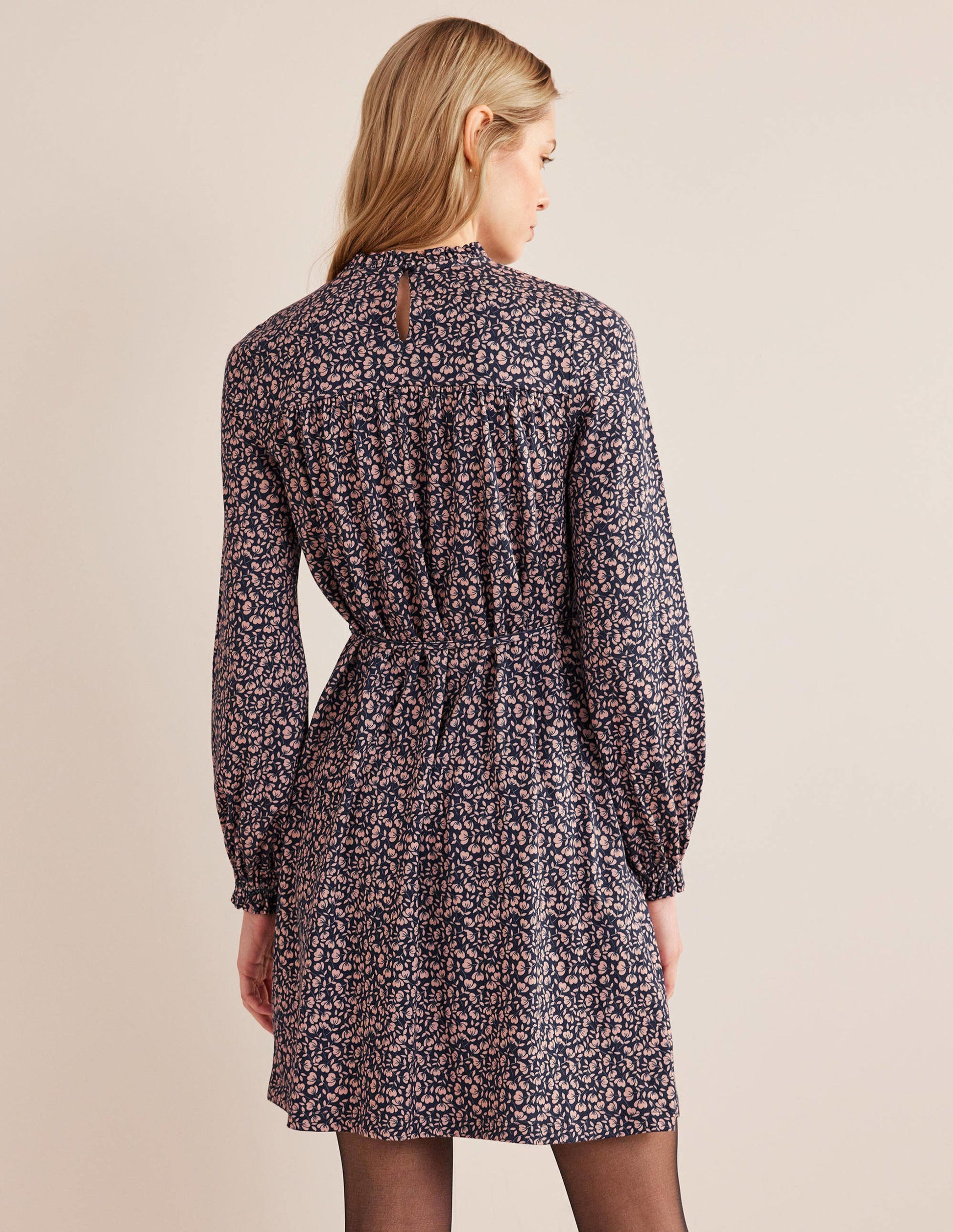 Lässiges Minikleid aus Jersey mit Passe-Französisches Navy, Mohnblumenblüten-3