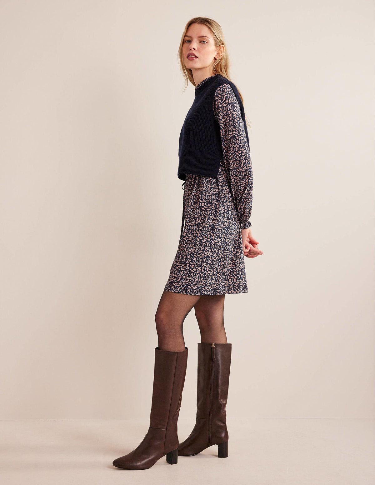 Lässiges Minikleid aus Jersey mit Passe-Französisches Navy, Mohnblumenblüten - Image 5