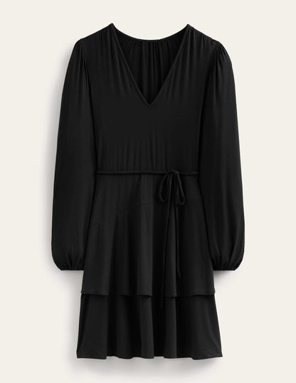 Mini-robe en jersey à volants-Noir