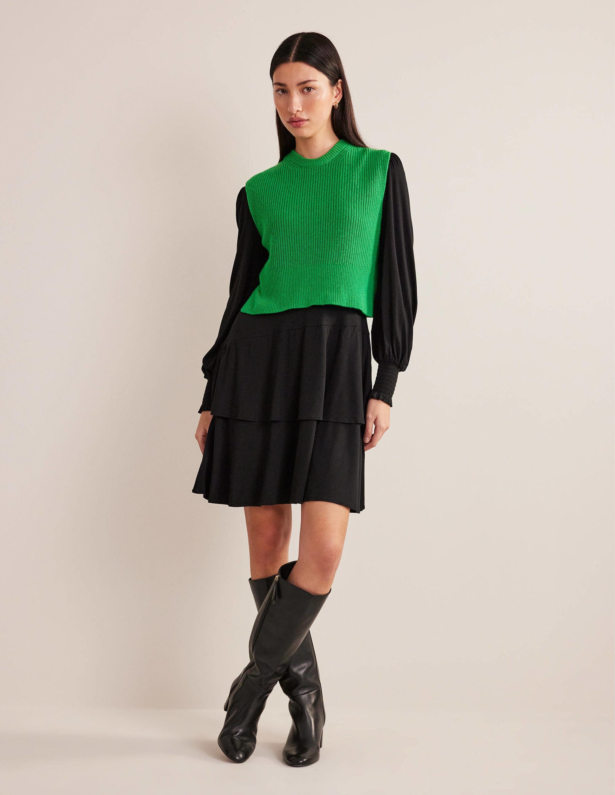 Gestuftes Jersey-Minikleid-Schwarz - Image 5