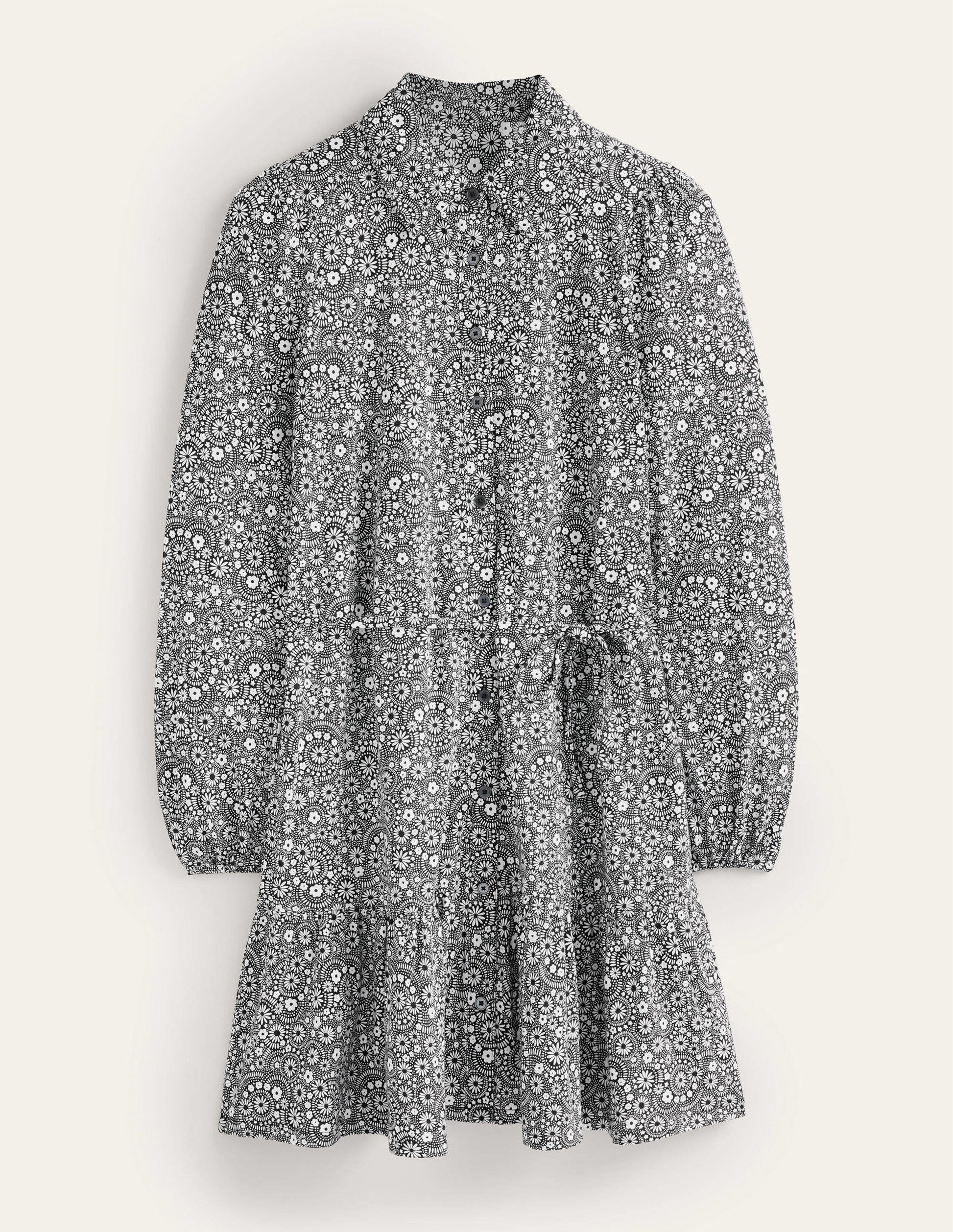 Lockeres Mini-Hemdblusenkleid mit Stufen-Schwarz, Tupfen, Gänseblümchen-6