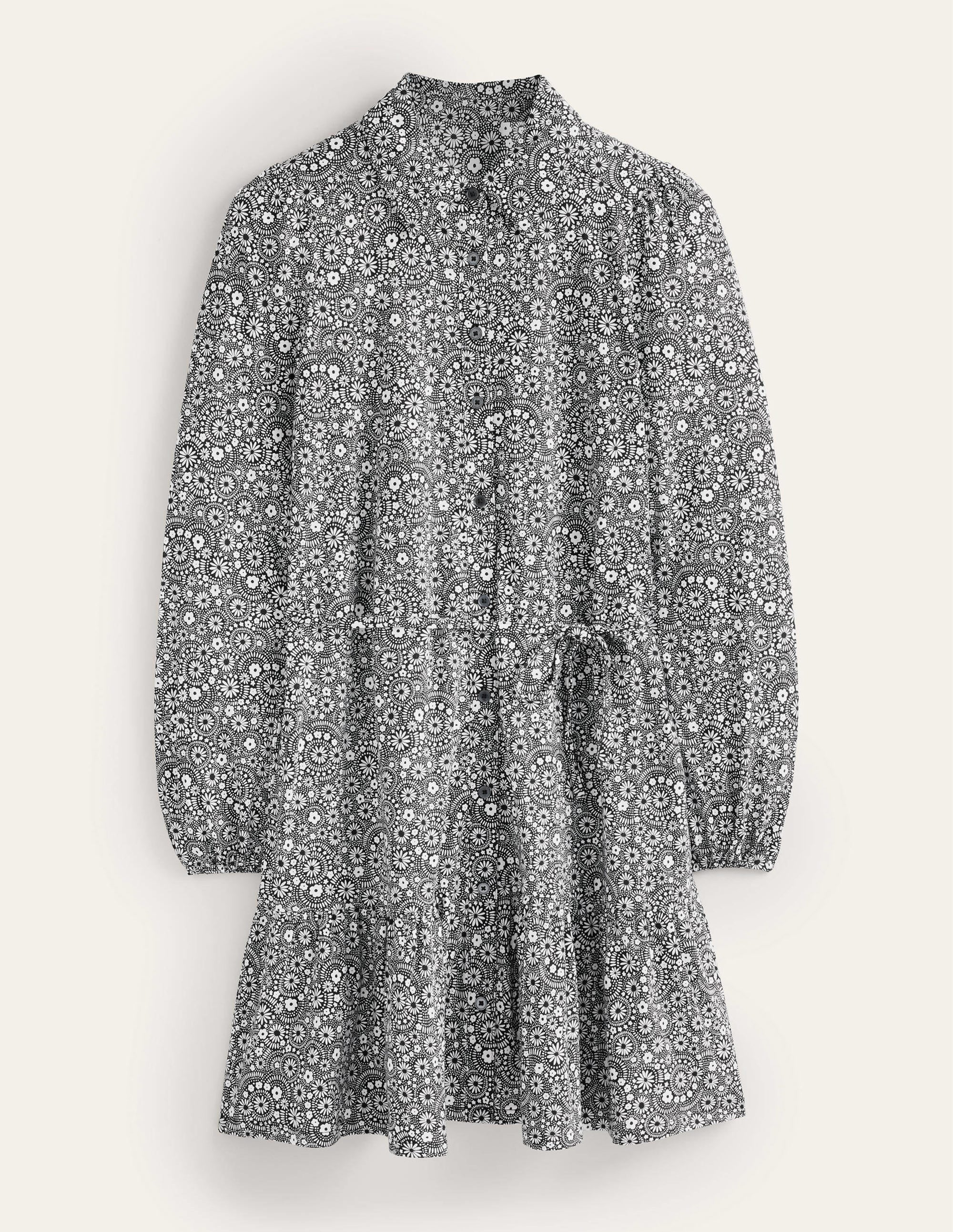 Lockeres Mini-Hemdblusenkleid mit Stufen-Schwarz, Tupfen, Gänseblümchen - Image 6