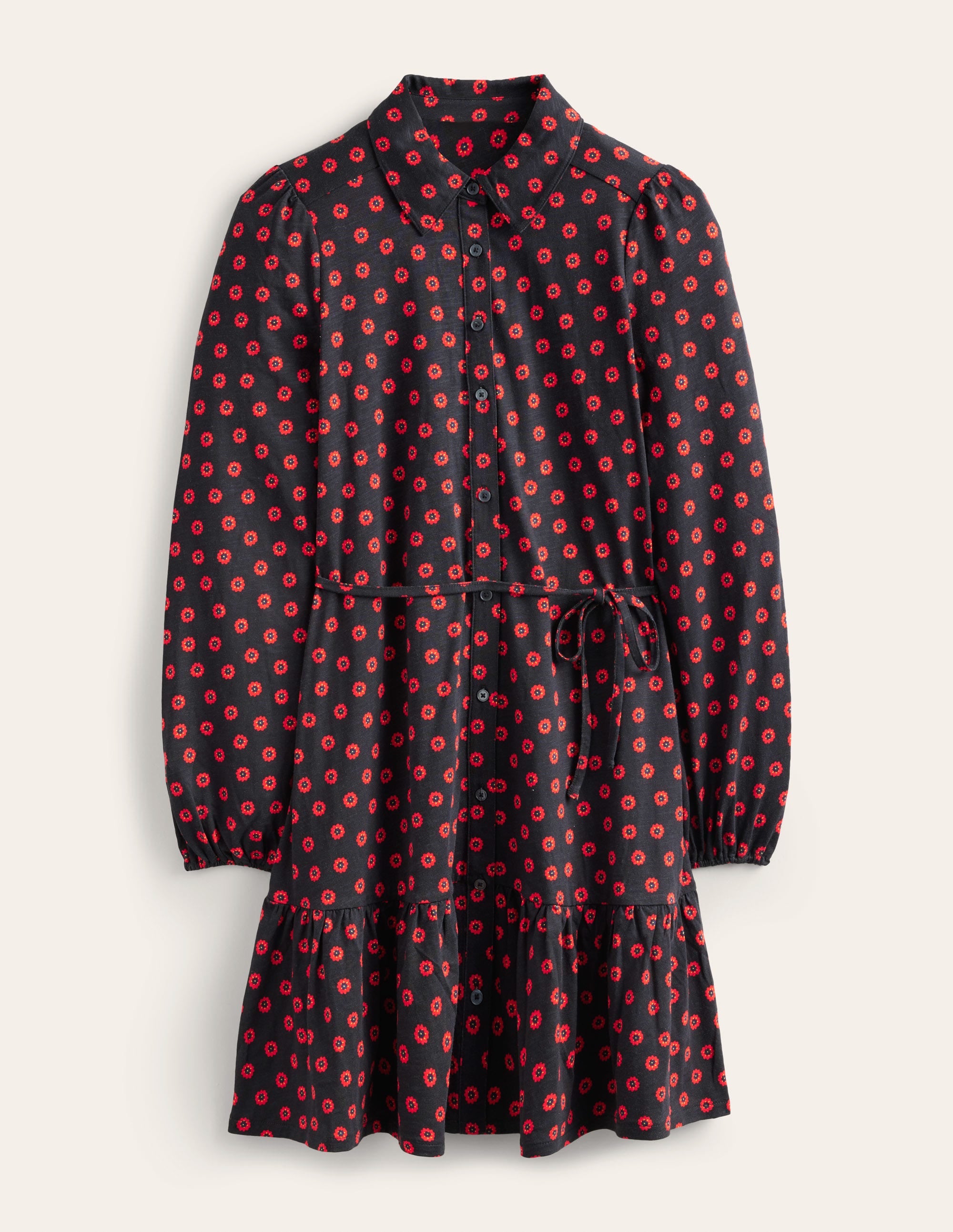 Tiered Jersey Shirt Mini Dress-Black, Petunia Bud - Image 6