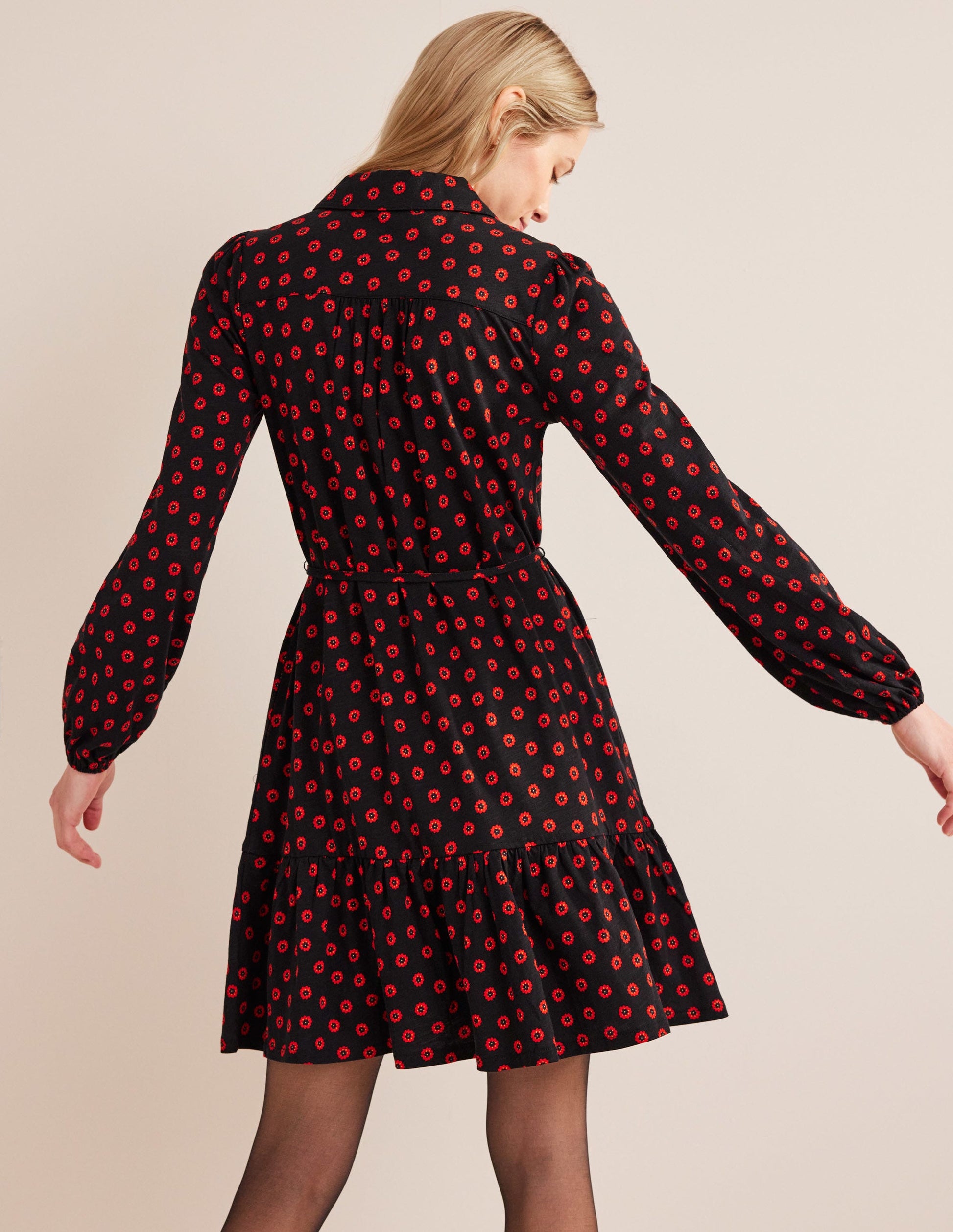 Tiered Jersey Shirt Mini Dress-Black, Petunia Bud-3