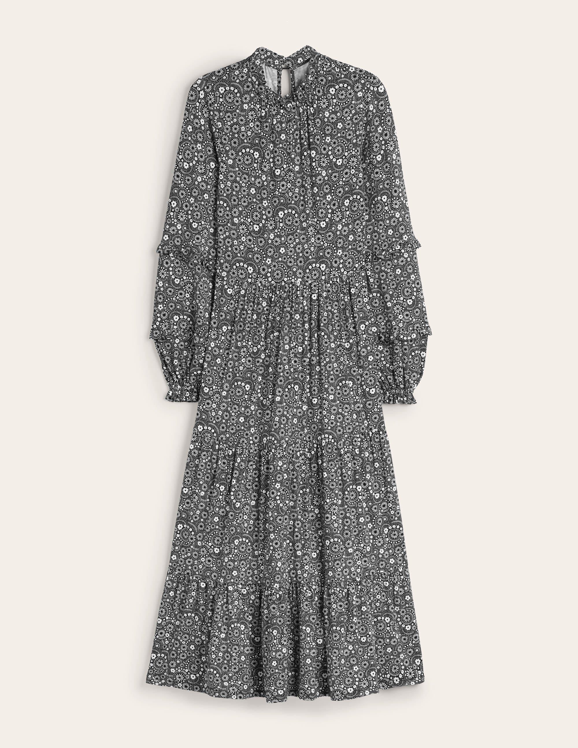 Tier Insert Midi Jersey Dress-Black, Dotty Daisy - Image 6