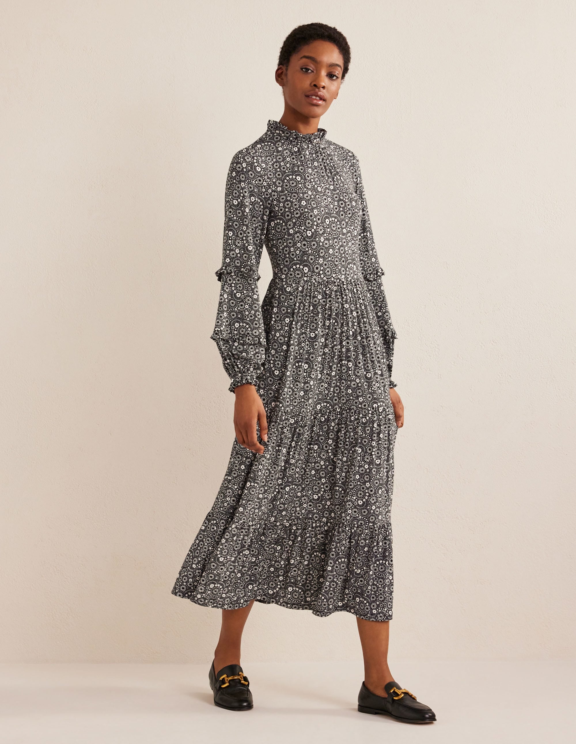 Tier Insert Midi Jersey Dress-Black, Dotty Daisy - Image 5