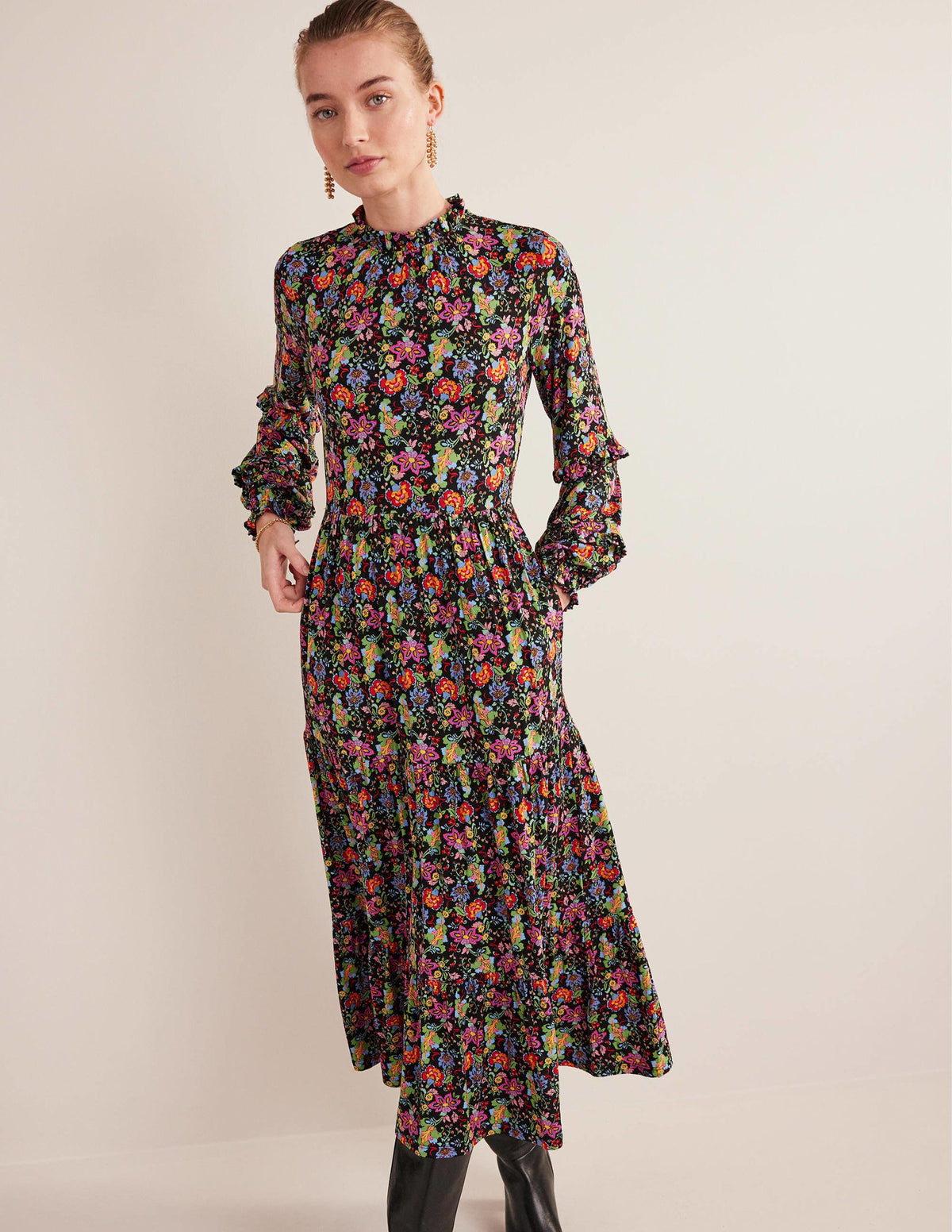 Midi-Jerseykleid mit Stufen-Bunt, Nelkengarten-1