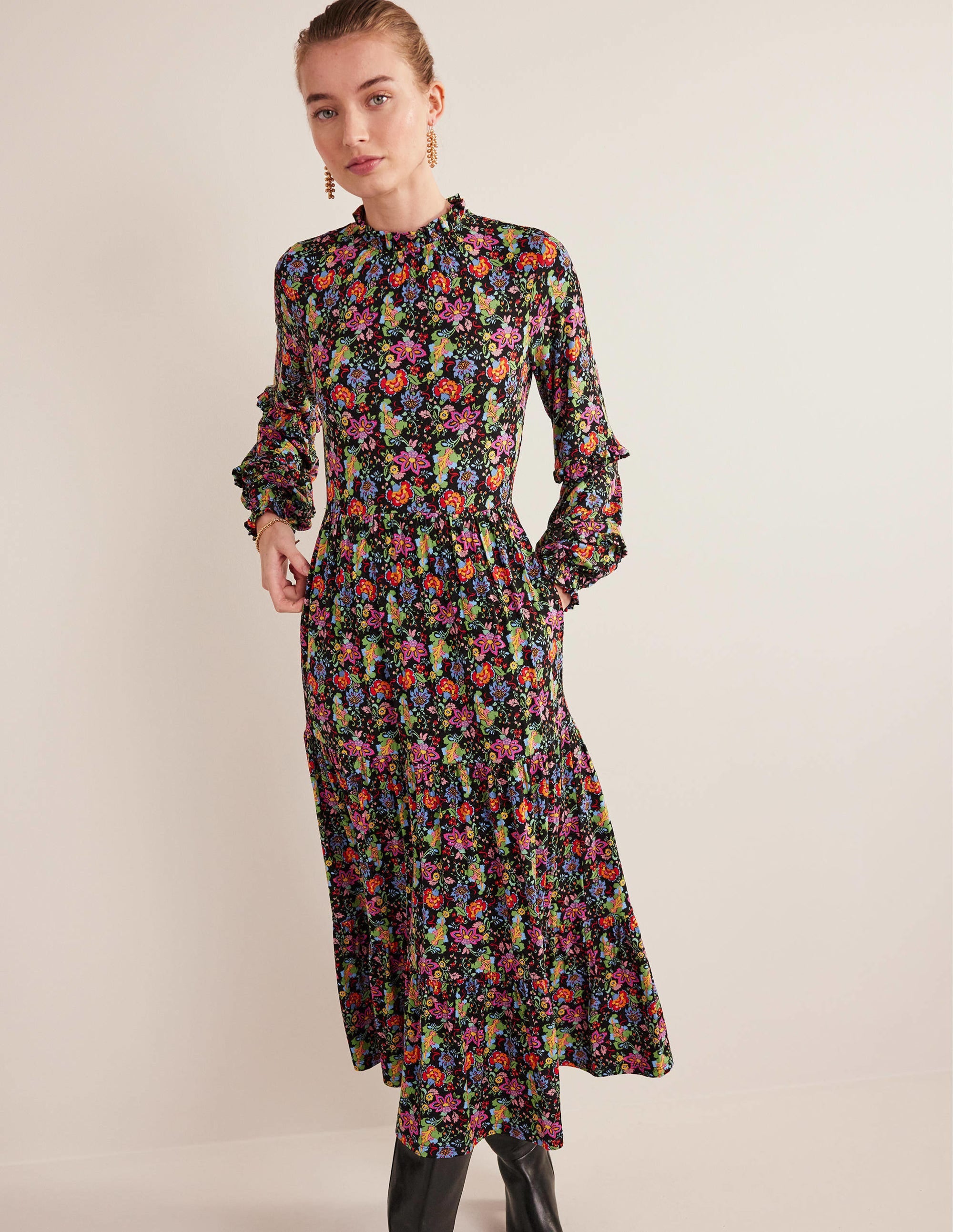 Midi-Jerseykleid mit Stufen-Bunt, Nelkengarten - Image 1