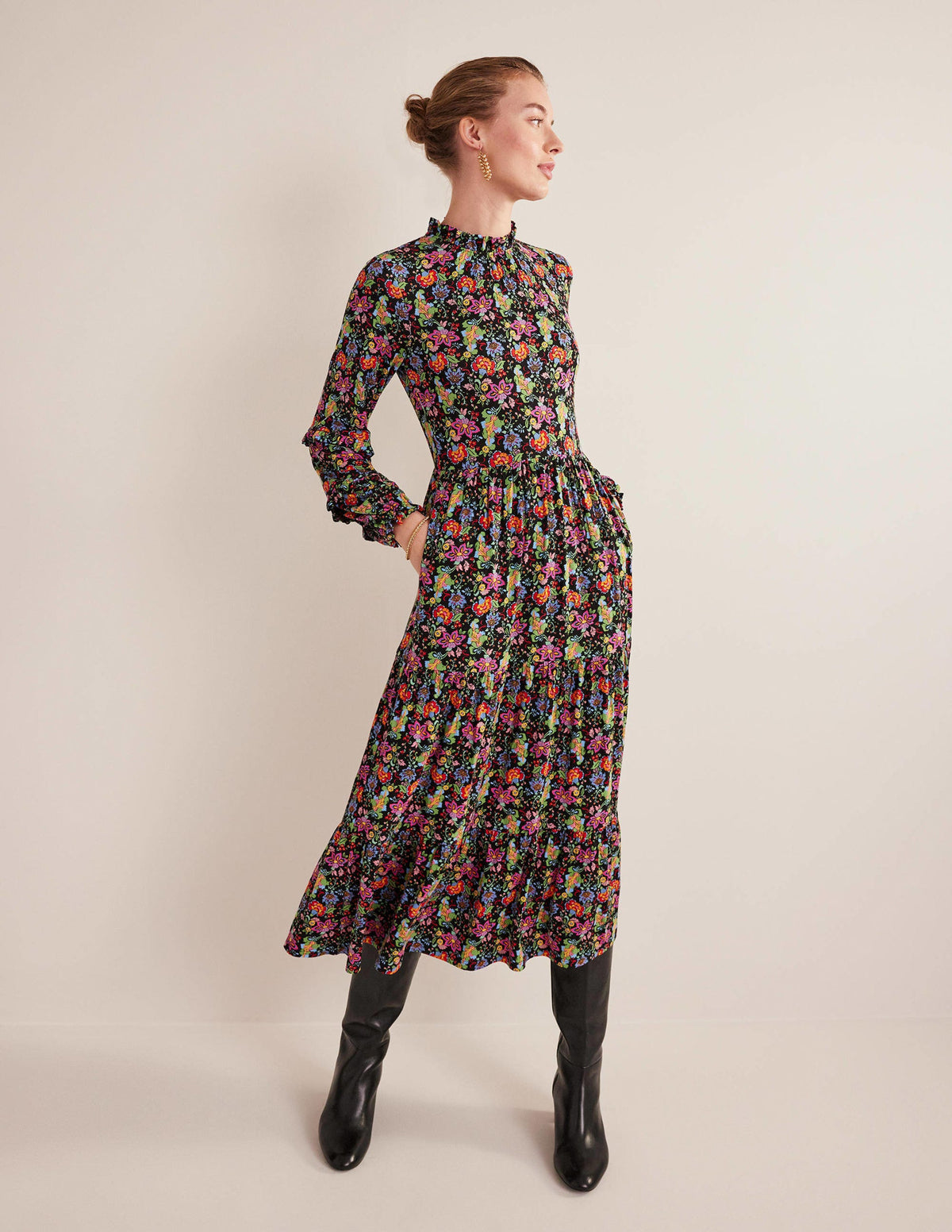 Midi-Jerseykleid mit Stufen-Bunt, Nelkengarten - Image 2