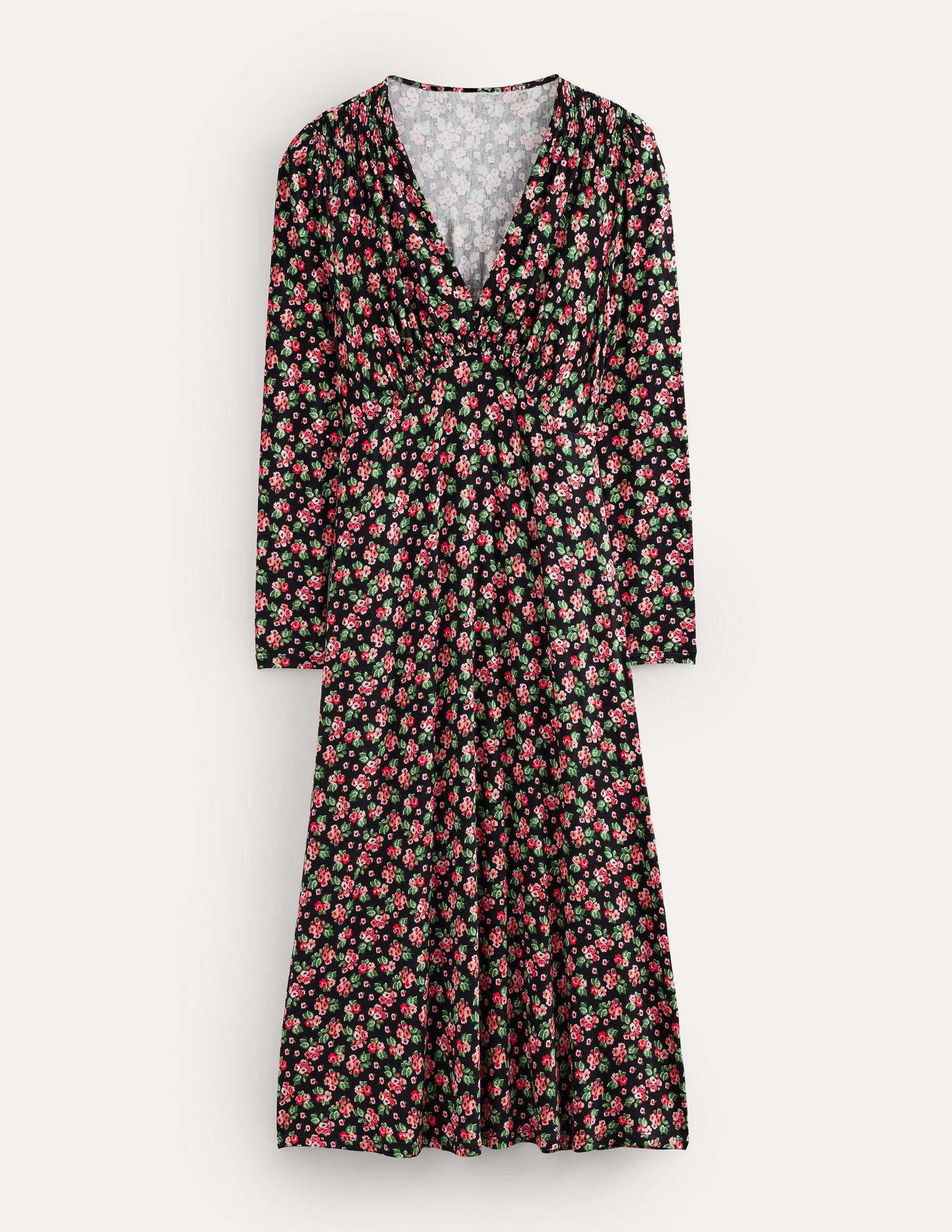 Robe midi style 40s en jersey-Noir, motif Diamond Rose - Image 5