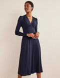 Jersey Midi Tea Dress-Navy