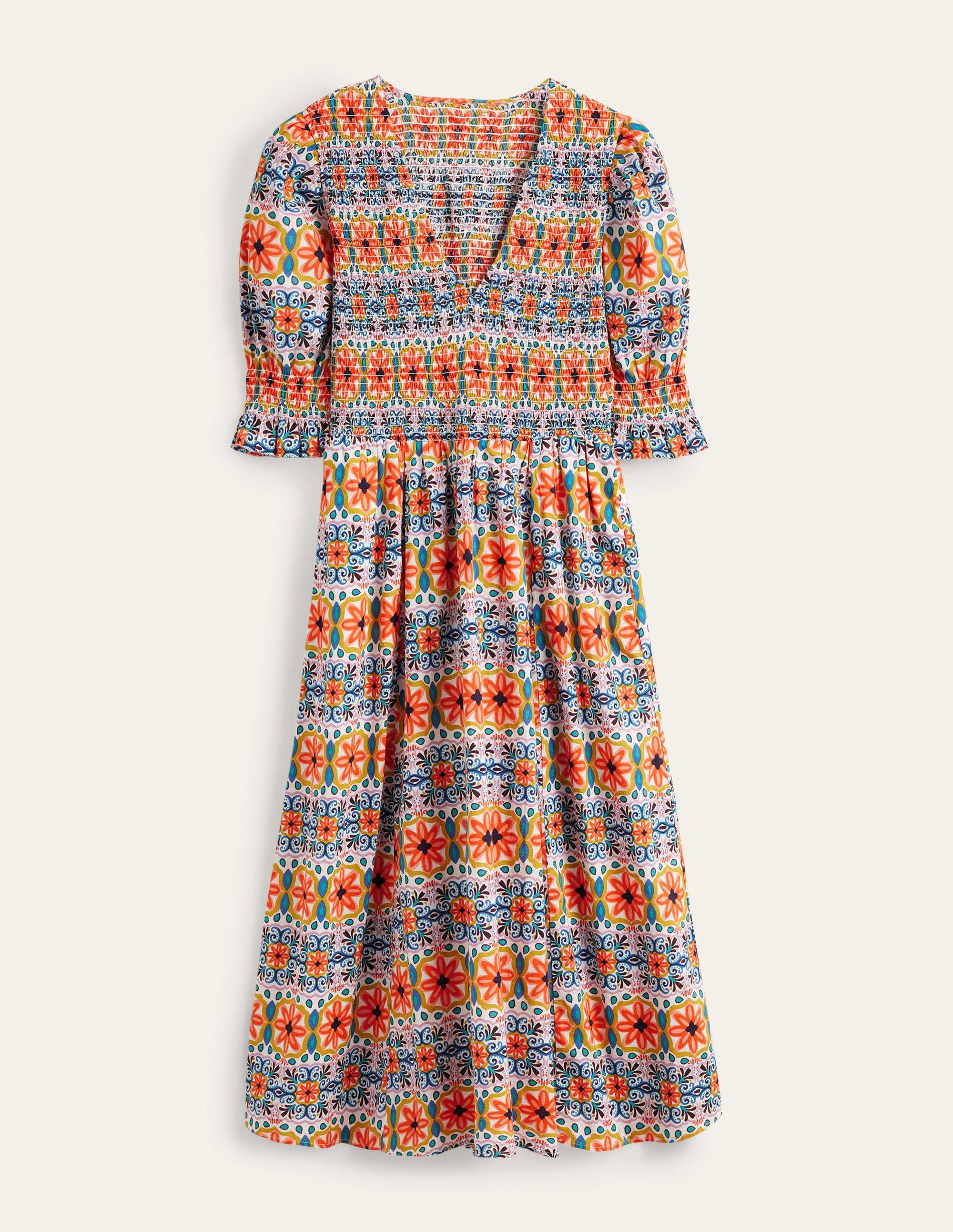 Gesmoktes Midikleid aus Leinen-Bunt, Gestreiftes Gobelinmuster - Image 5