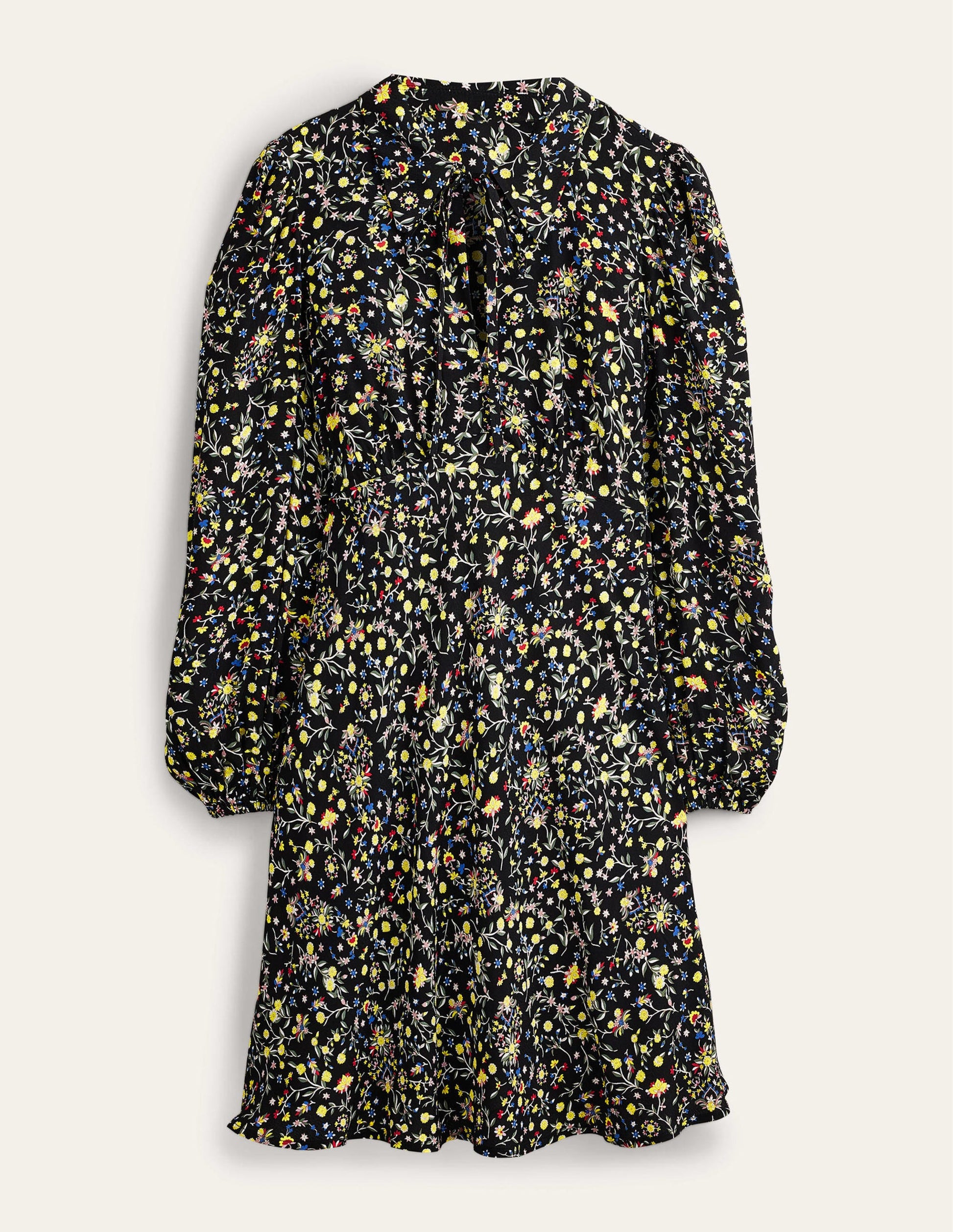Hemdblusenkleid mit Bindeband am Ausschnitt-Schwarz, Wildblumen-Paisleymuster-6