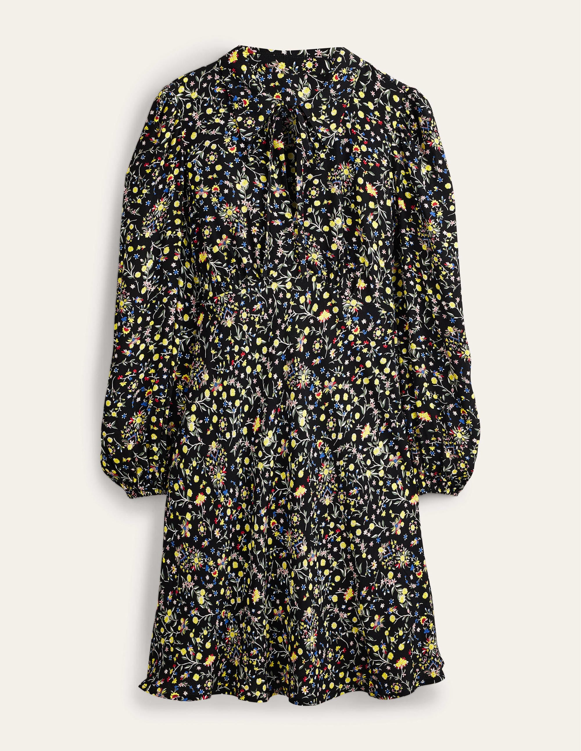 Hemdblusenkleid mit Bindeband am Ausschnitt-Schwarz, Wildblumen-Paisleymuster - Image 6
