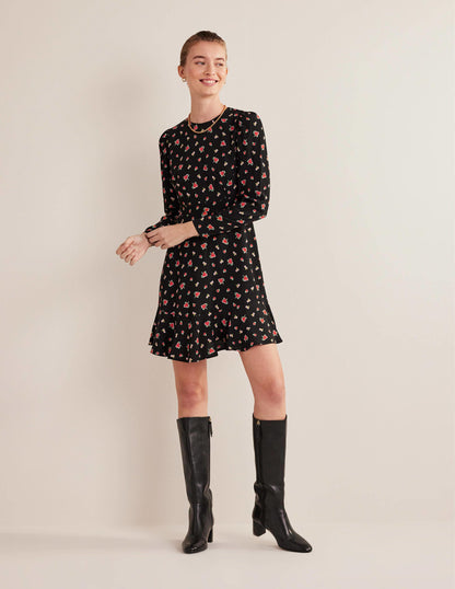 Long Sleeve Flippy Mini Dress-Black, Dotty Daisy