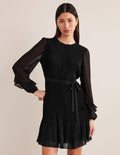 Plissiertes Minikleid-Schwarz
