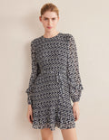 Mini-robe plissée-Bleu marine foncé, motif Poppy Vine