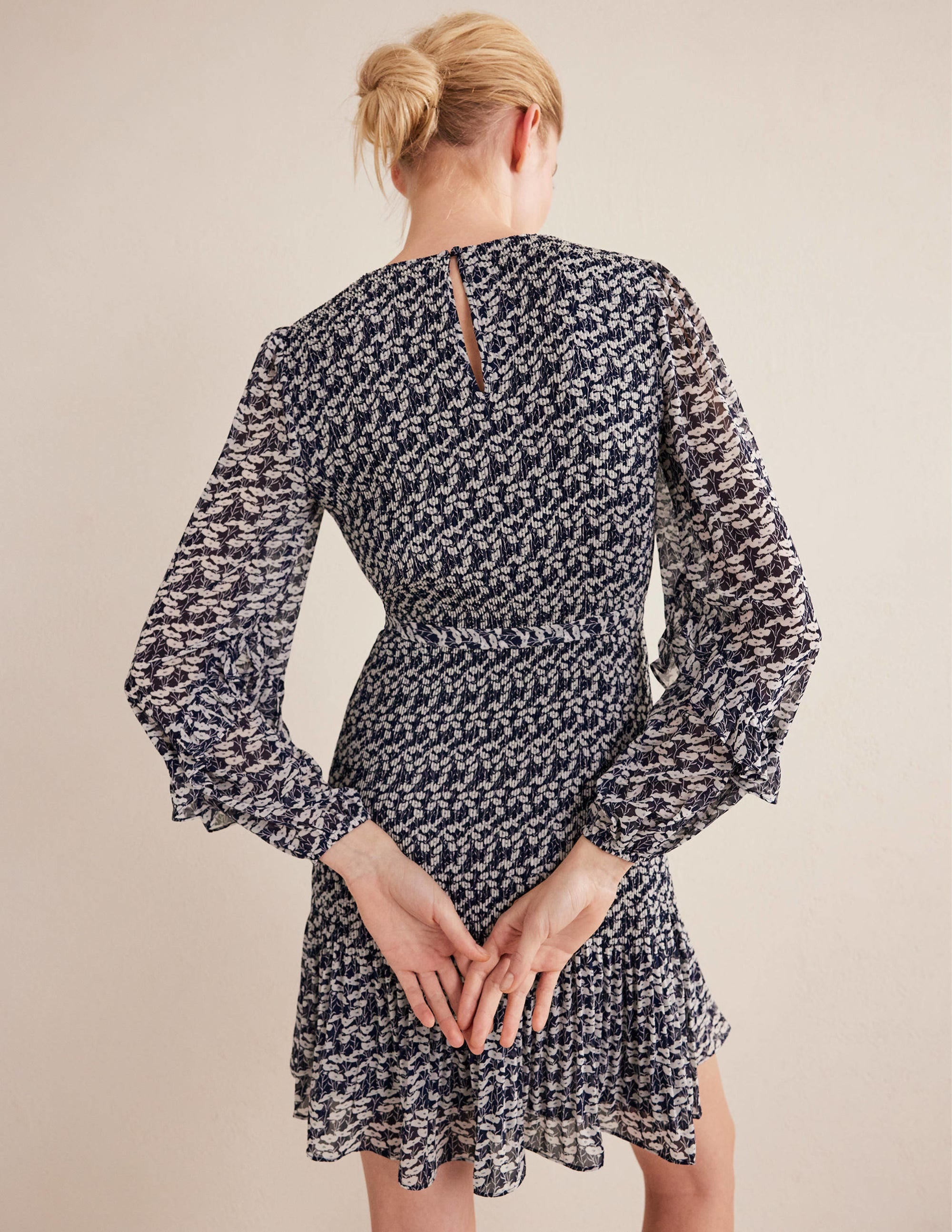 Mini-robe plissée-Bleu marine foncé, motif Poppy Vine - Image 3