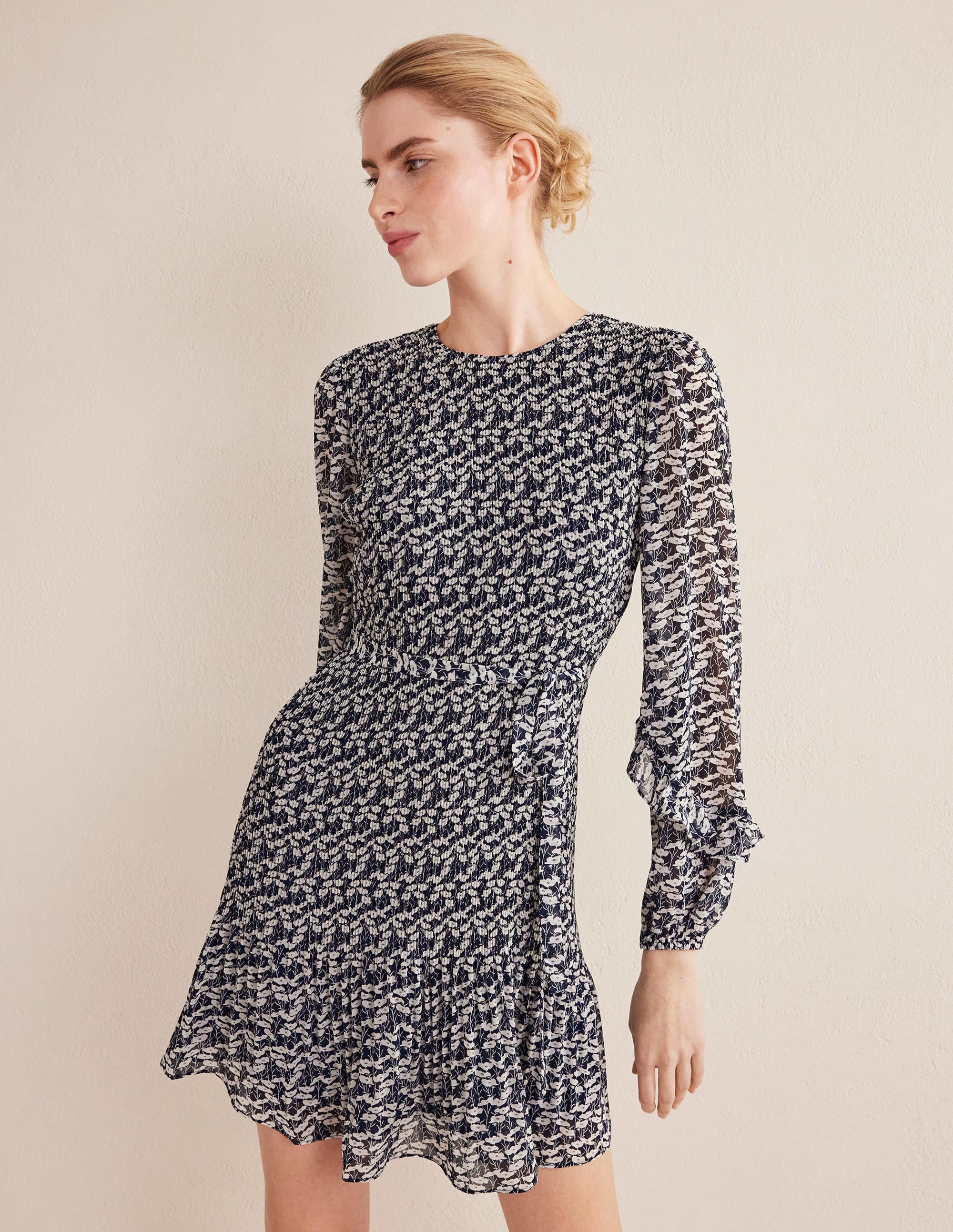 Mini-robe plissée-Bleu marine foncé, motif Poppy Vine - Image 5