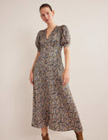 Satin Midi Tea Dress-Multi, Eden Bloom