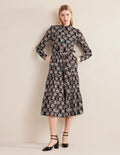 Robe-chemise midi Flo en coton-Noir, motif Petal Blossom