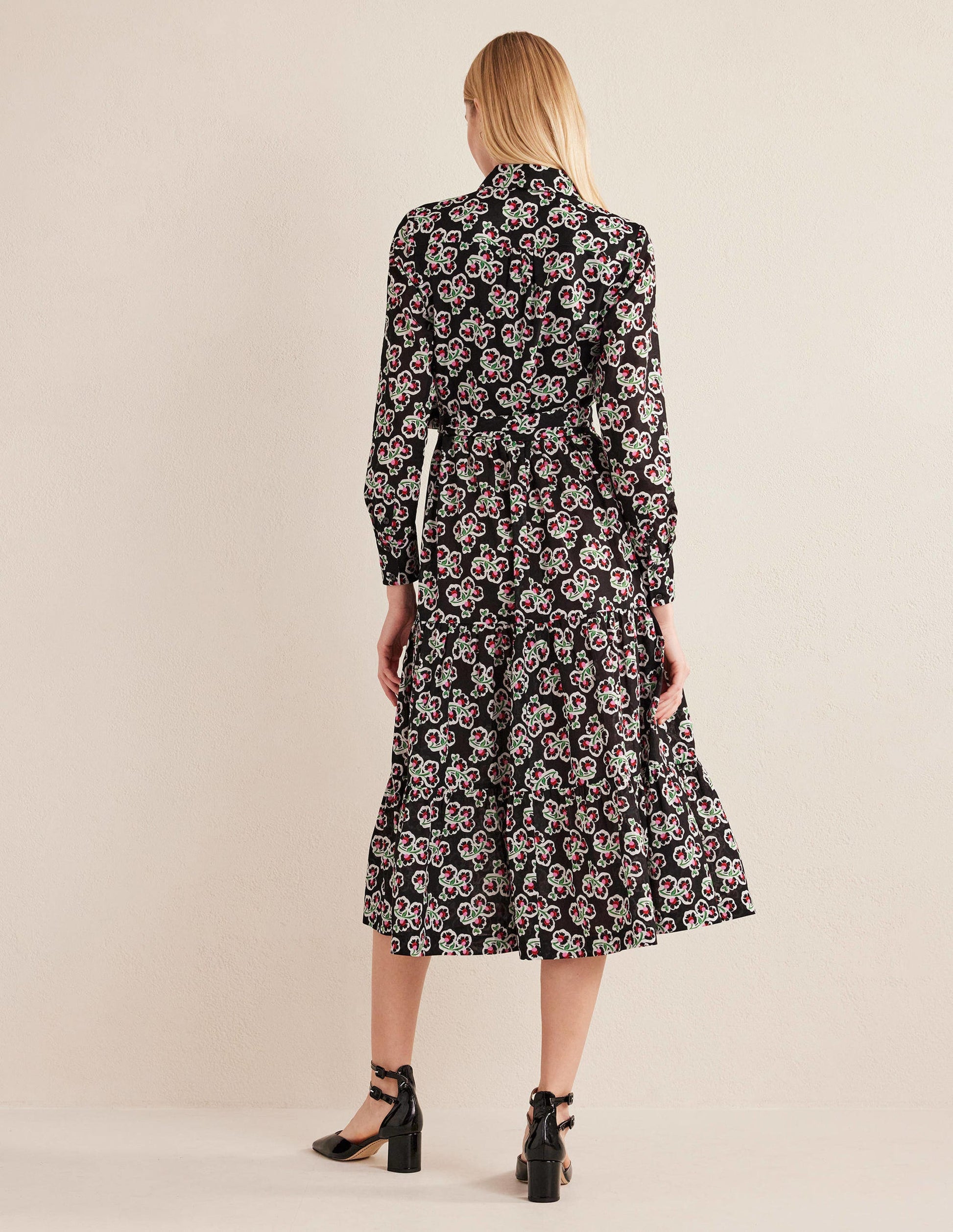 Robe-chemise midi Flo en coton-Noir, motif Petal Blossom-3