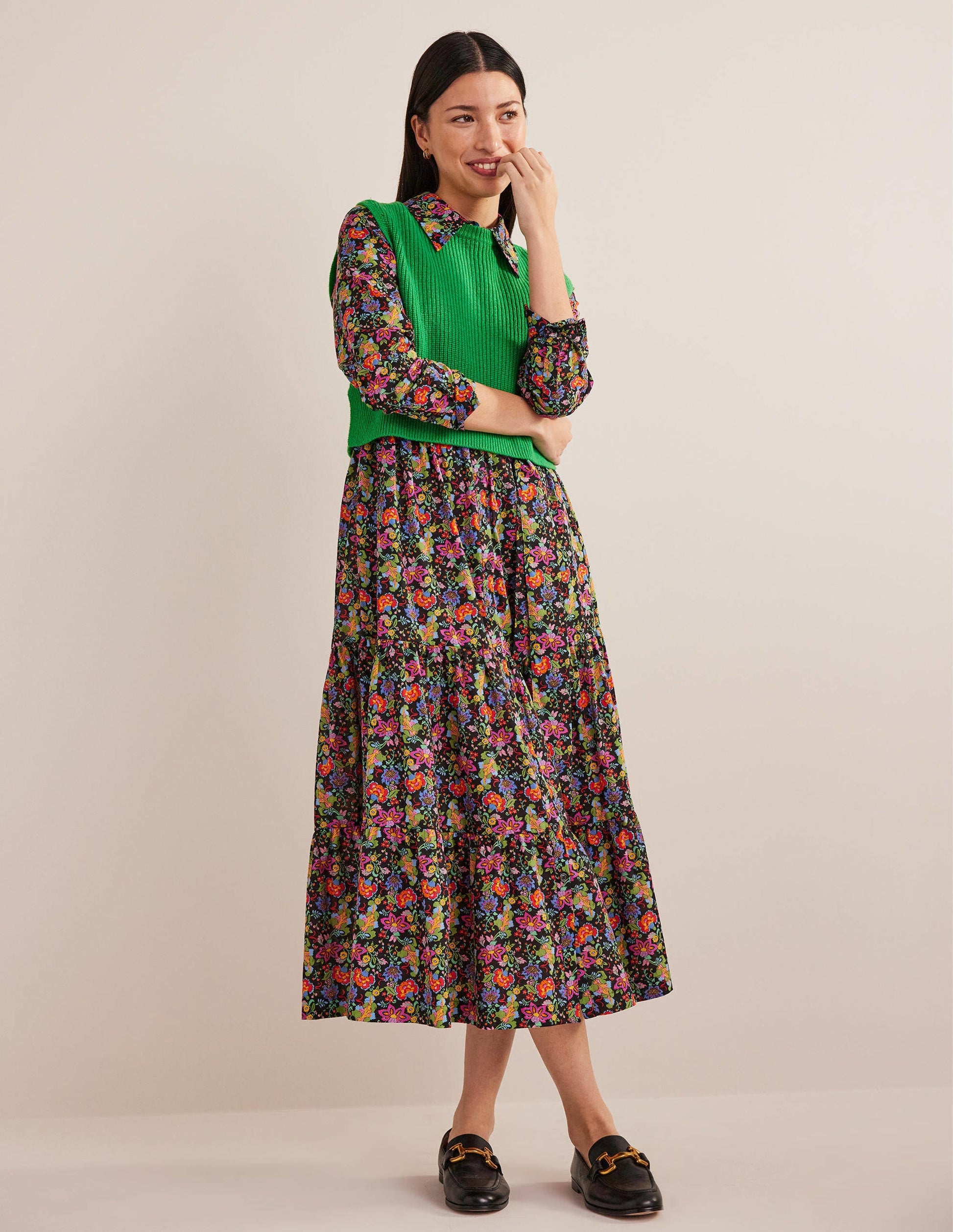 Flo Midi-Hemdblusenkleid aus Baumwolle-Schwarz, Nelkengarten-5