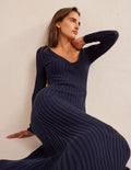 Geripptes Maxi-Strickkleid-Marineblau