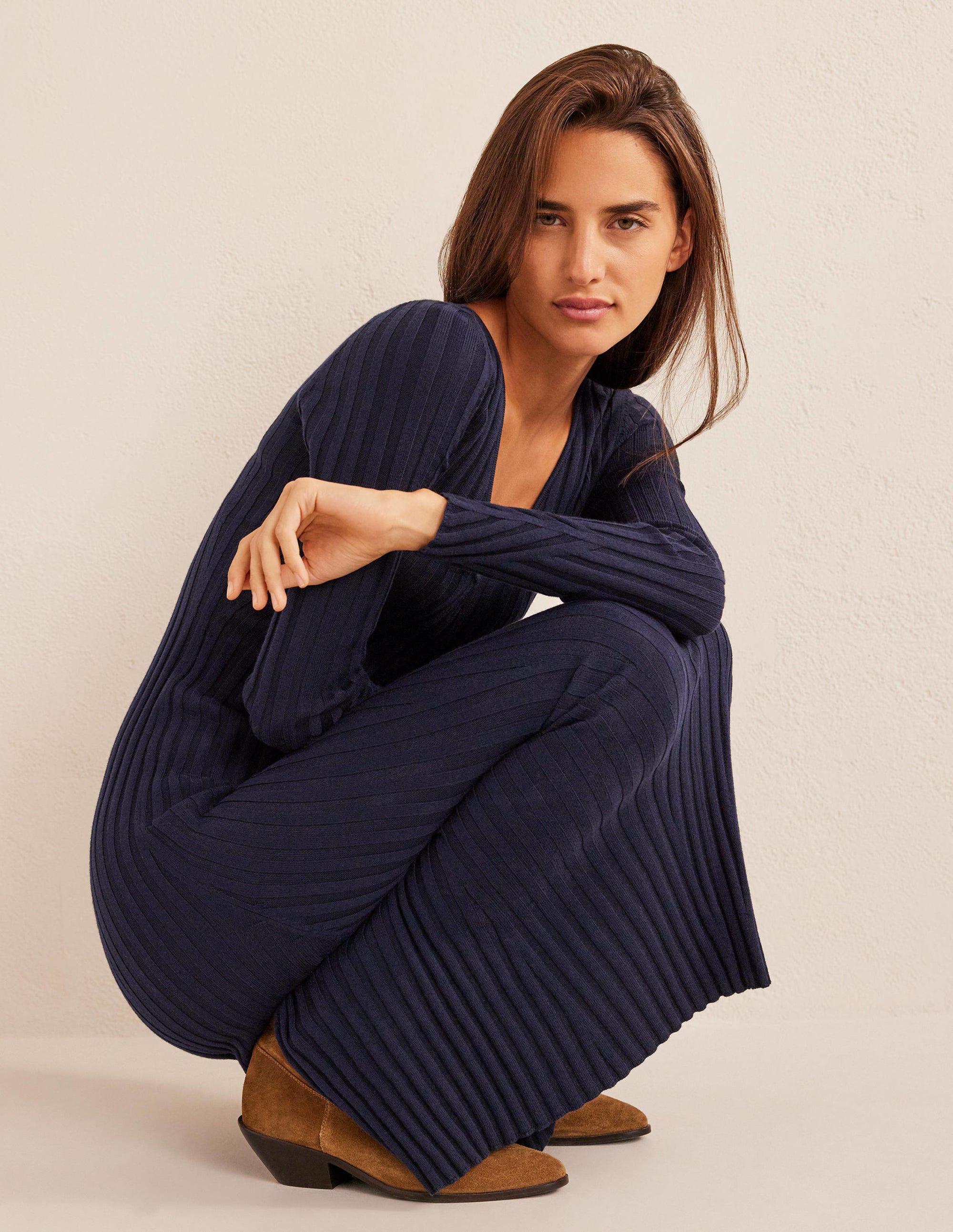 Geripptes Maxi-Strickkleid-Marineblau - Image 5