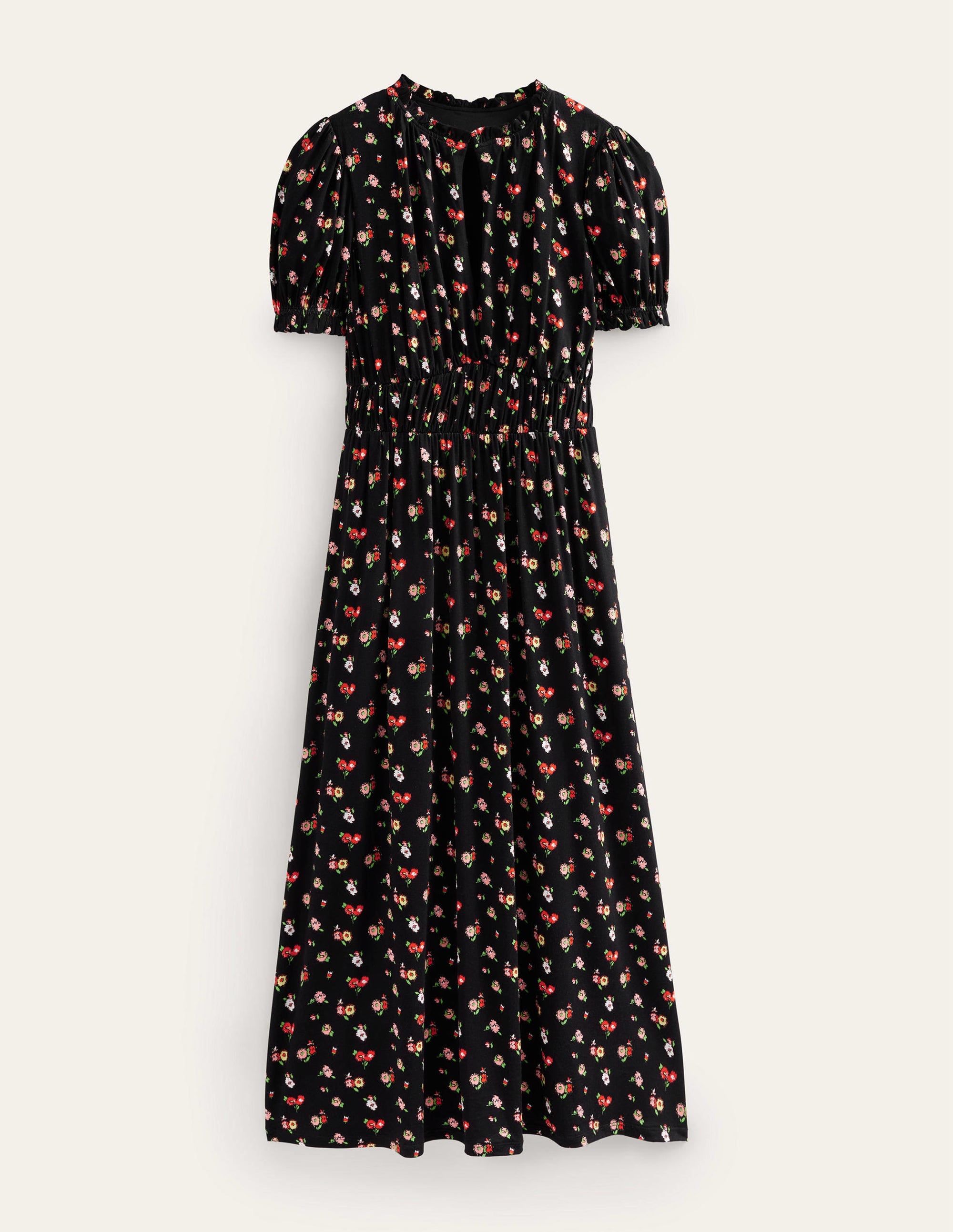 Rosanna Midi-Teekleid aus Jersey-Schwarz, Zierliche Zweige - Image 5