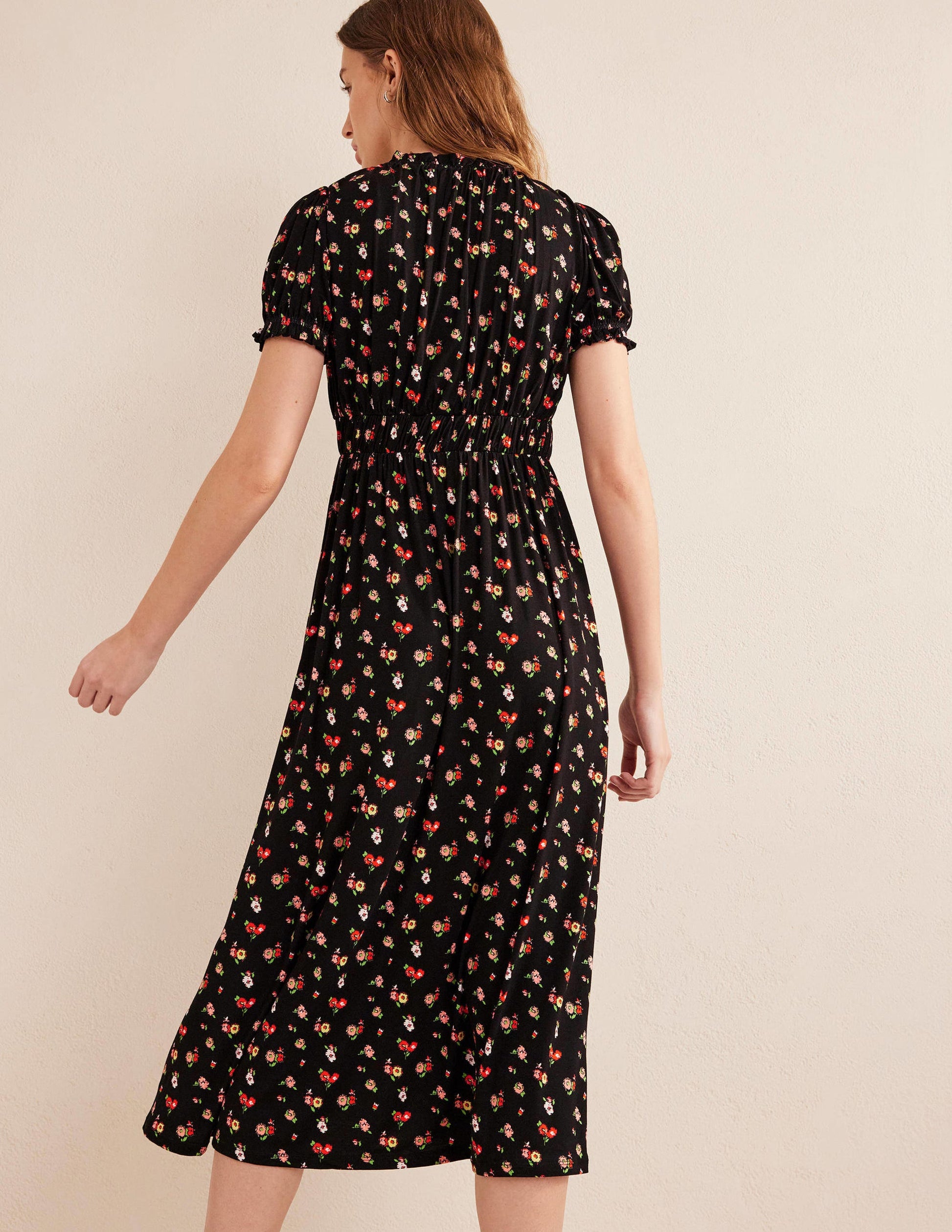 Rosanna Midi-Teekleid aus Jersey-Schwarz, Zierliche Zweige-3
