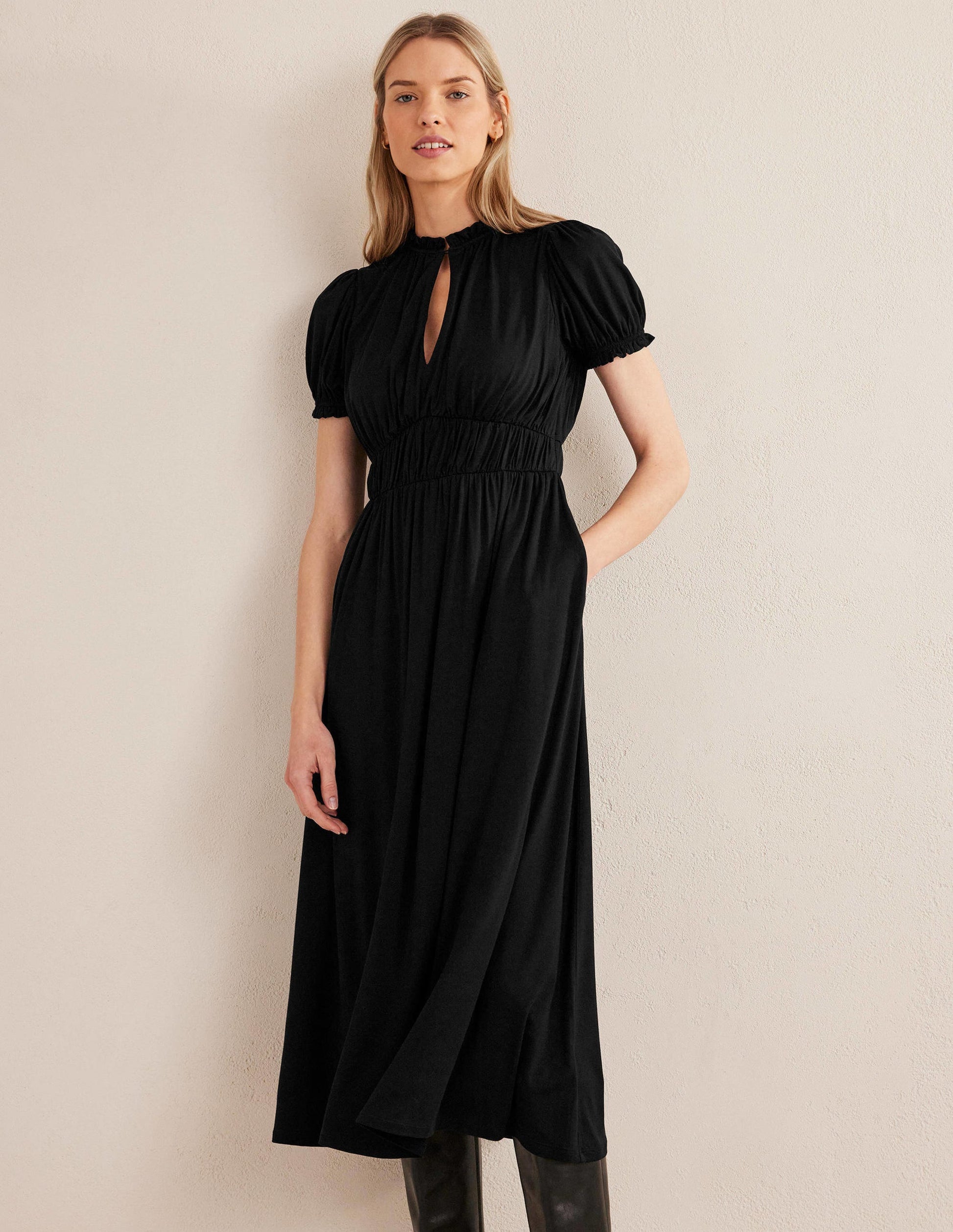 Robe midi style 40s Rosanna en jersey-Noir-1