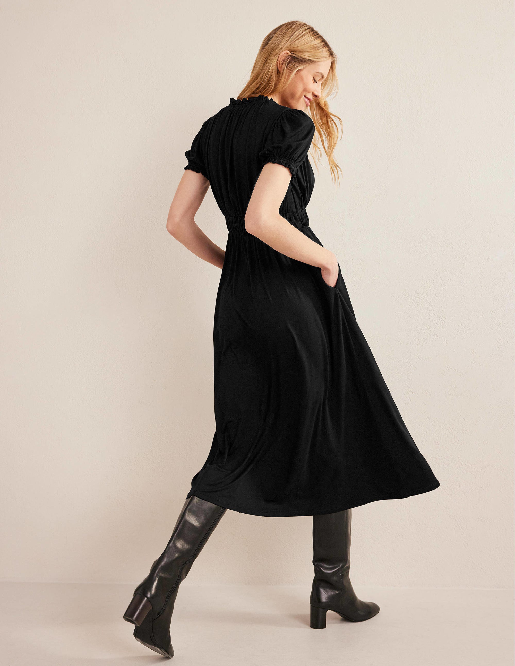 Robe midi style 40s Rosanna en jersey-Noir - Image 3