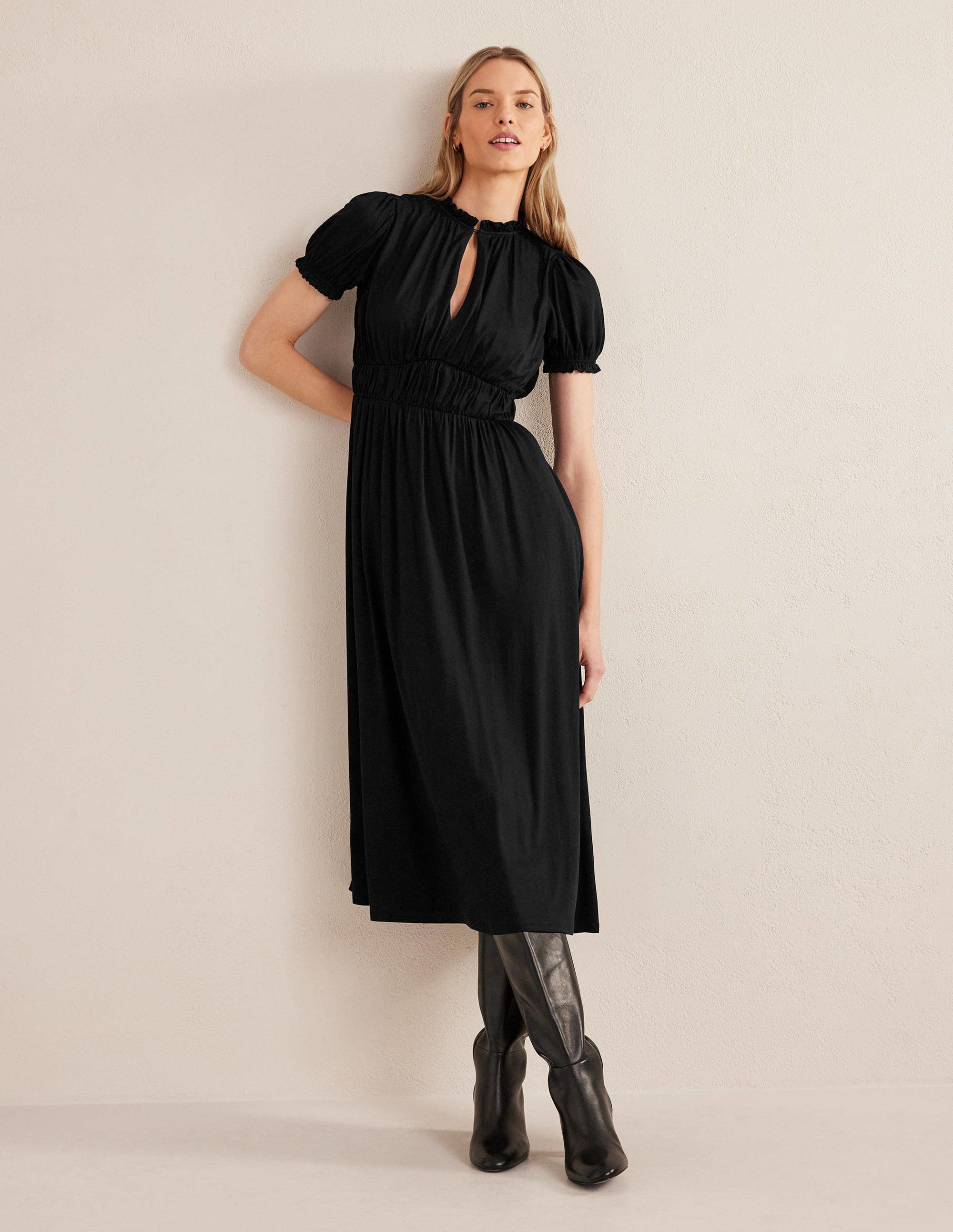 Robe midi style 40s Rosanna en jersey-Noir - Image 5