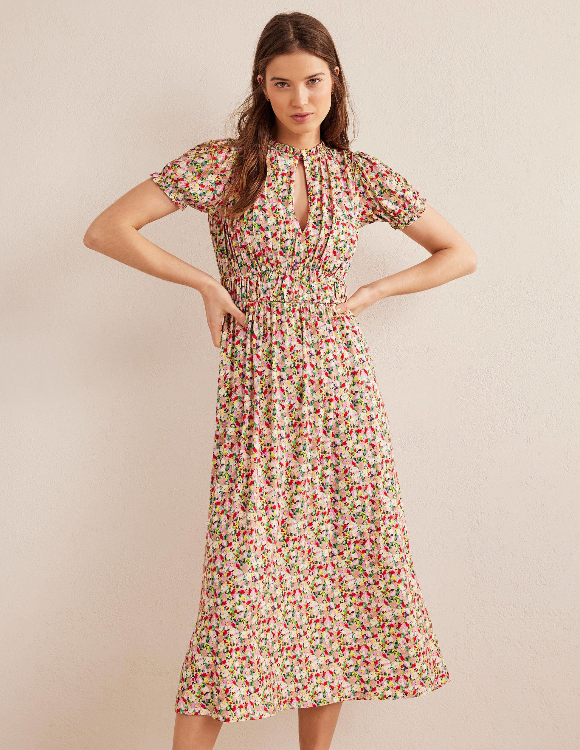 Rosanna Midi-Teekleid aus Jersey-Bunt, Gemaltes Blumenmuster-1