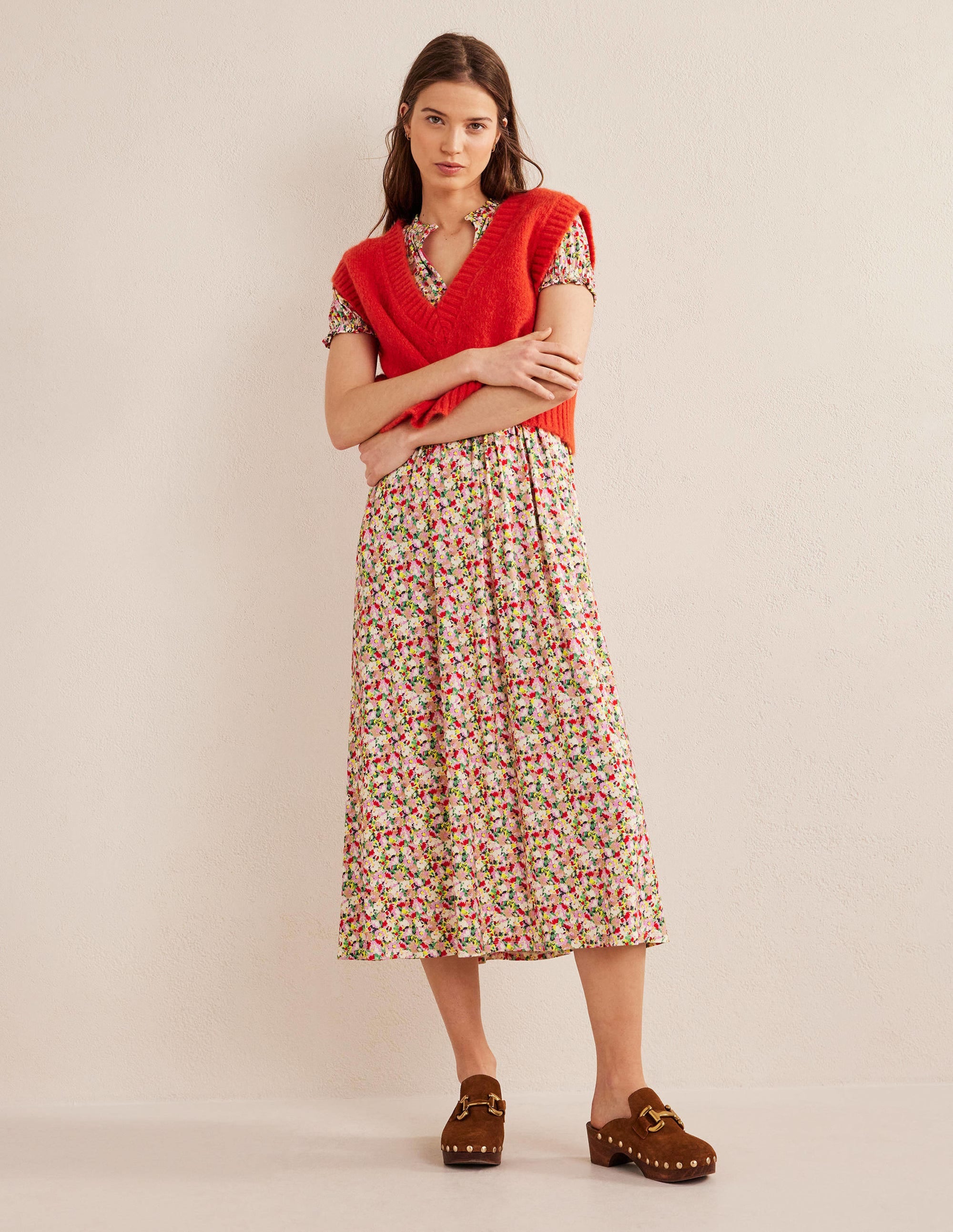 Rosanna Midi-Teekleid aus Jersey-Bunt, Gemaltes Blumenmuster - Image 4